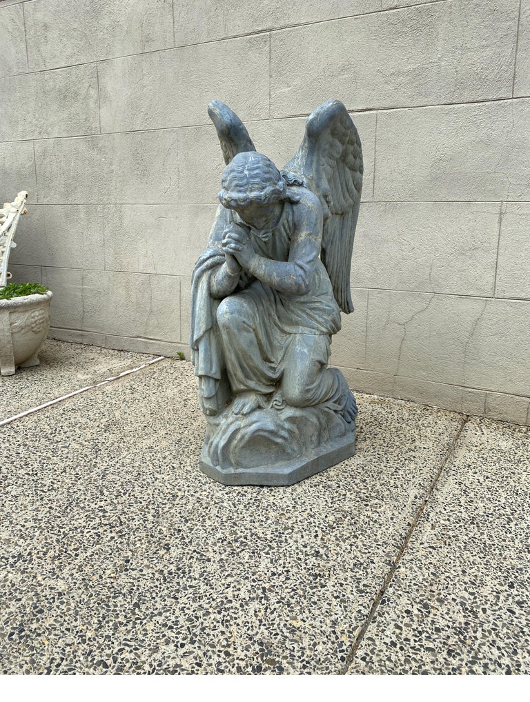 Antique 19th Century Zinc Angel Garden Sculpture For Sale at 1stDibs