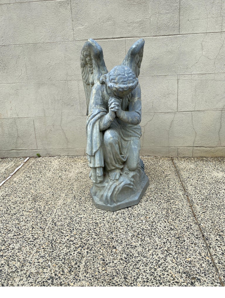 Antique 19th Century Zinc Angel Garden Sculpture For Sale at 1stDibs