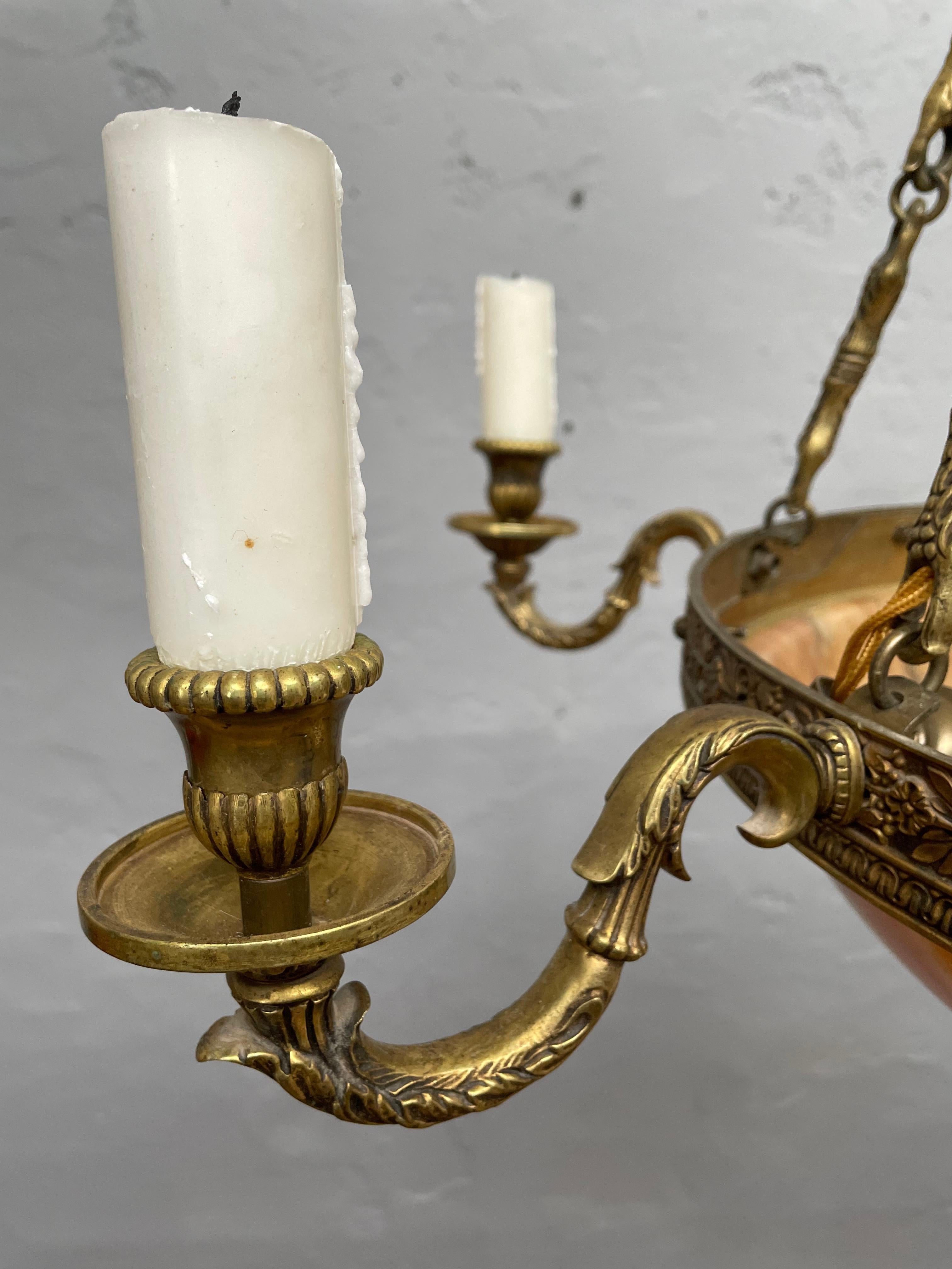 Hand-Crafted An Antique Alabaster Plafonnier Candelabra   For Sale