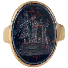 Antique American 18 Karat Gold and Bloodstone Intaglio Memorial Ring