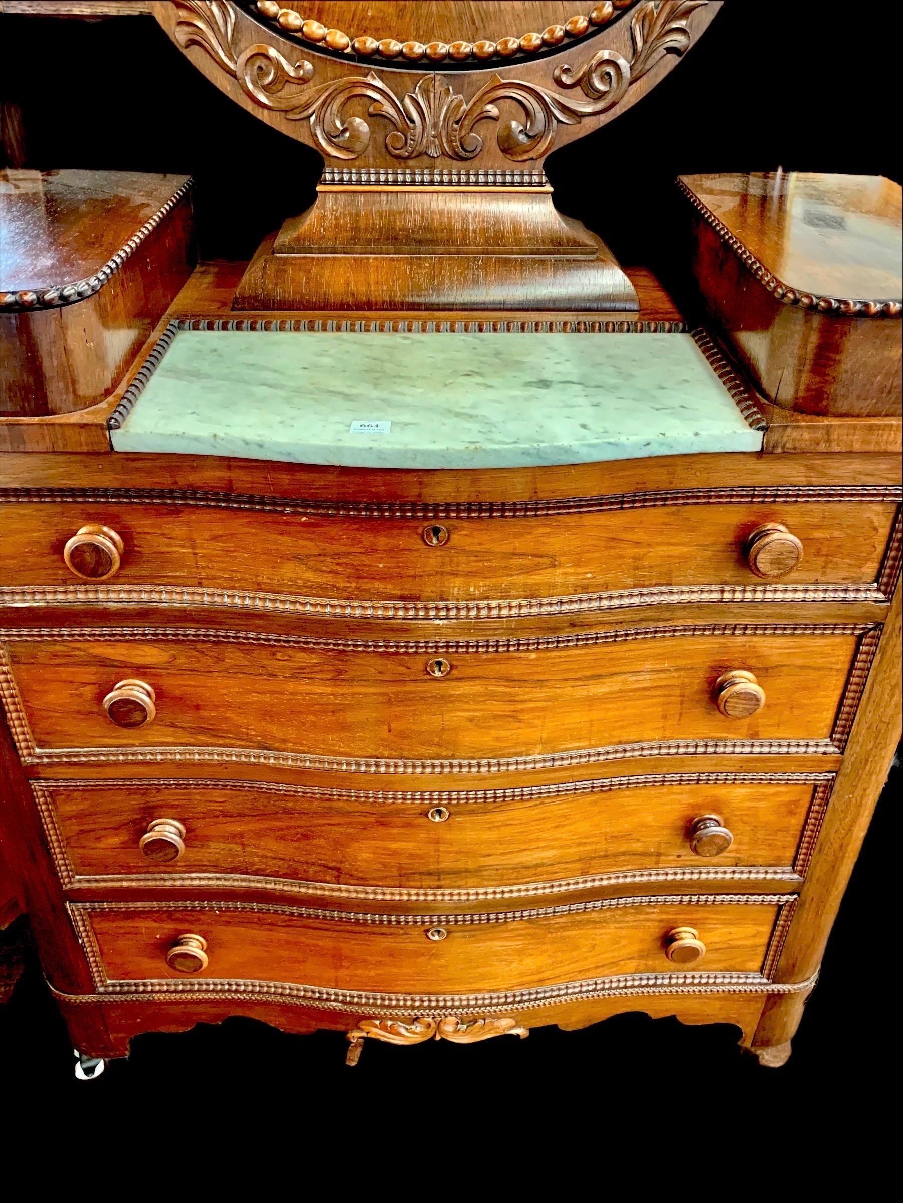 Antique American Classical Period Carved Rosewood Dresser with Yoke Mirror In Good Condition In New Orleans, LA