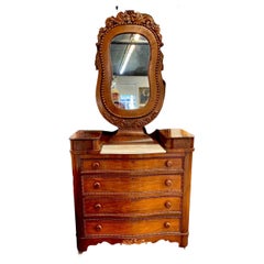 Antique American Classical Period Carved Rosewood Dresser with Yoke Mirror