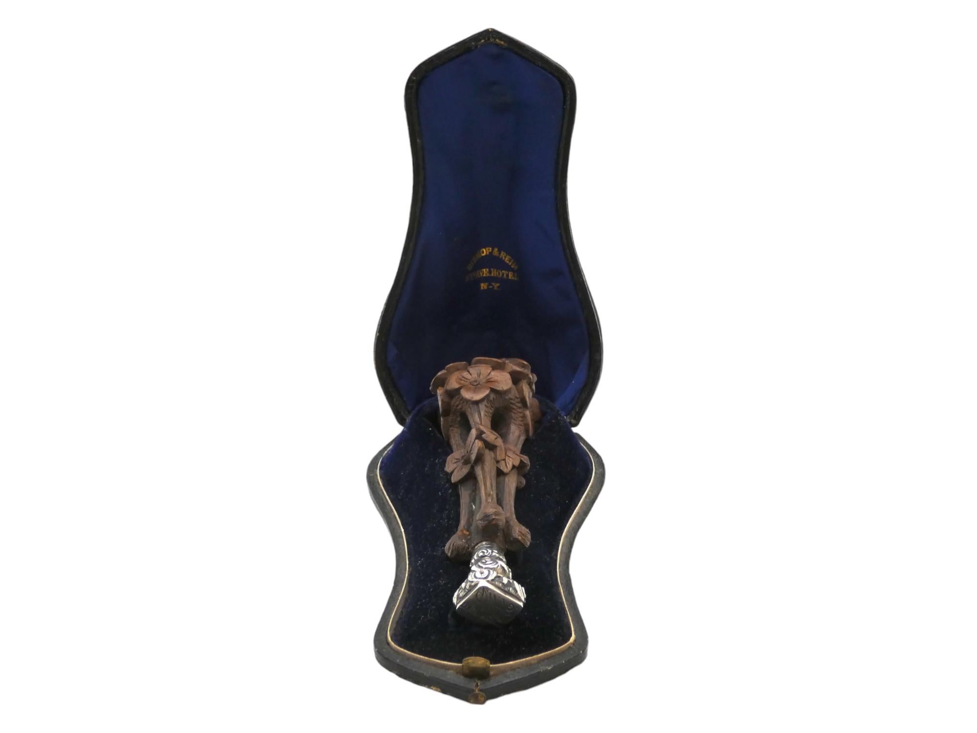 Argent Ancien sceau américain sculpté à la main en bois et en argent en vente