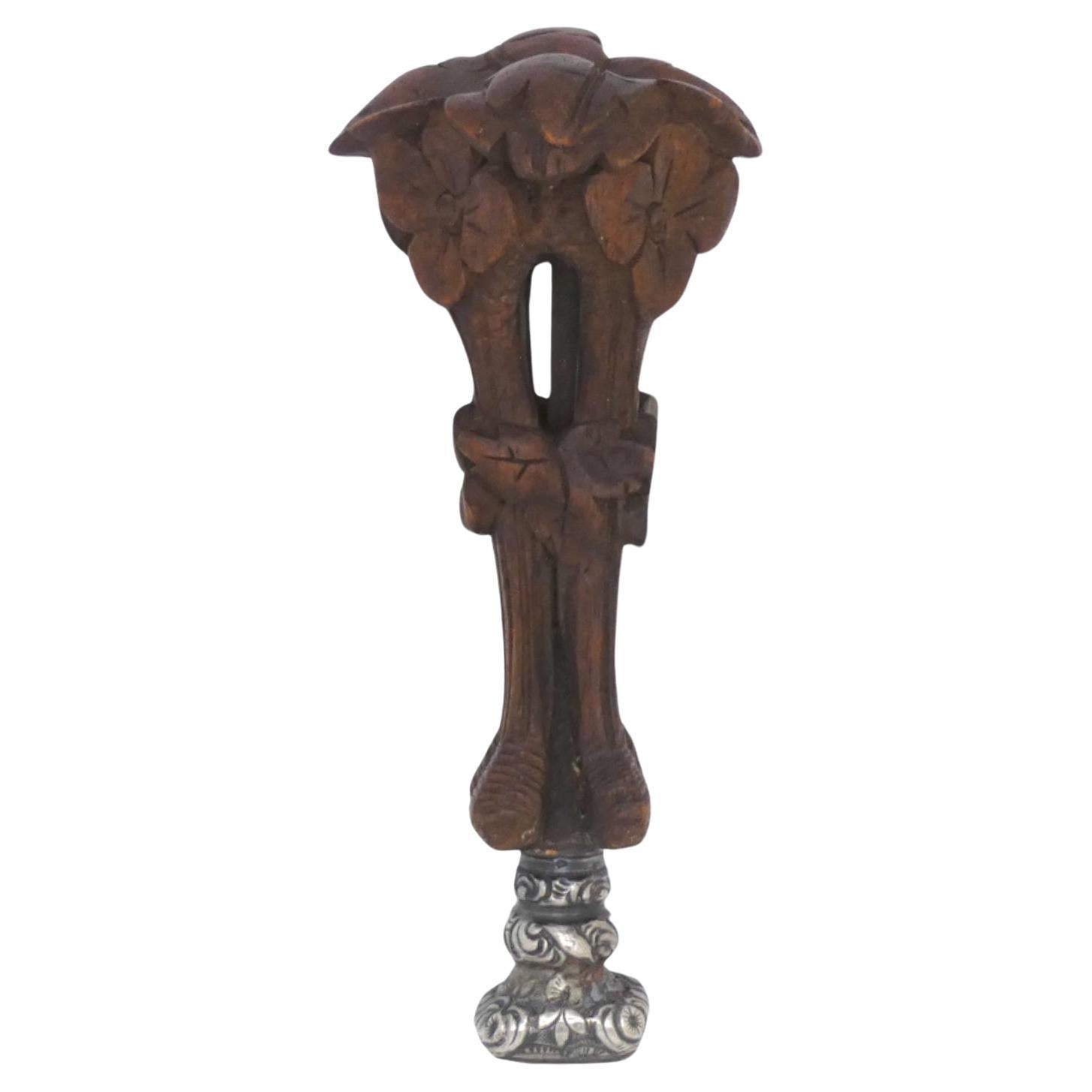 An Antique American Hand-Carved Wood and Silver Seal