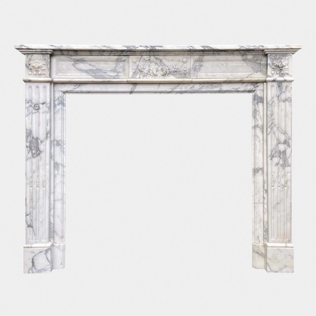 Mid-19th Century Antique Arabescato Marble Louis XVI Fireplace Mantel For Sale