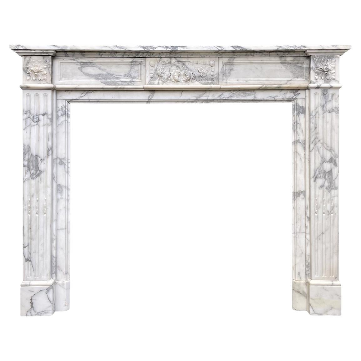 Antique Arabescato Marble Louis XVI Fireplace Mantel For Sale