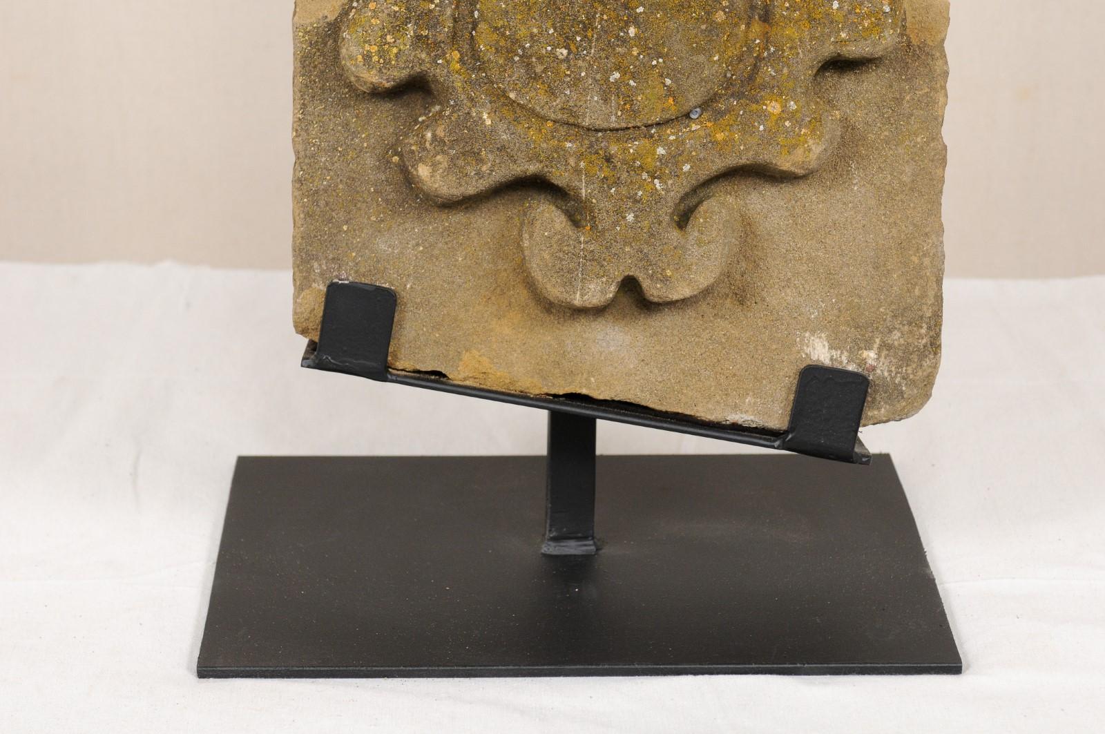 Hand-Carved An Antique Architectural Carved Stone Fragment From Aragon Spain On Custom Stand For Sale