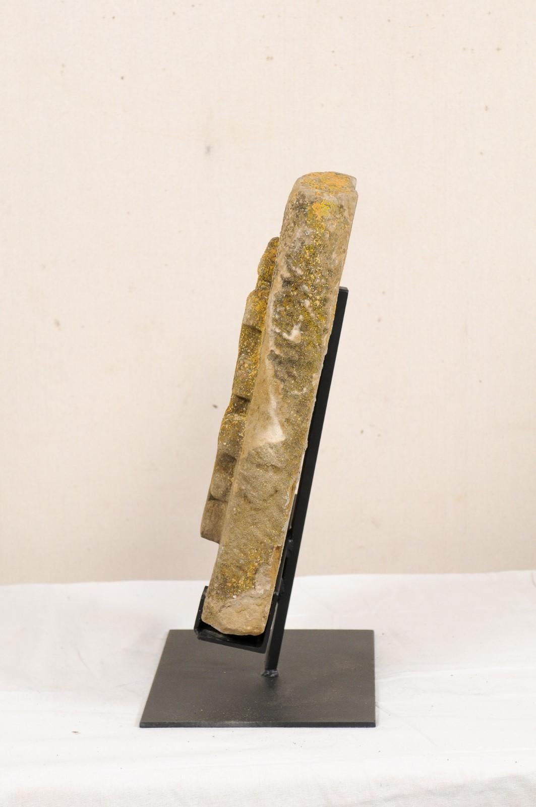 An Antique Architectural Carved Stone Fragment From Aragon Spain On Custom Stand For Sale 2