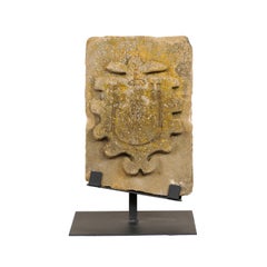 An Antique Architectural Carved Stone Fragment From Aragon Spain On Custom Stand