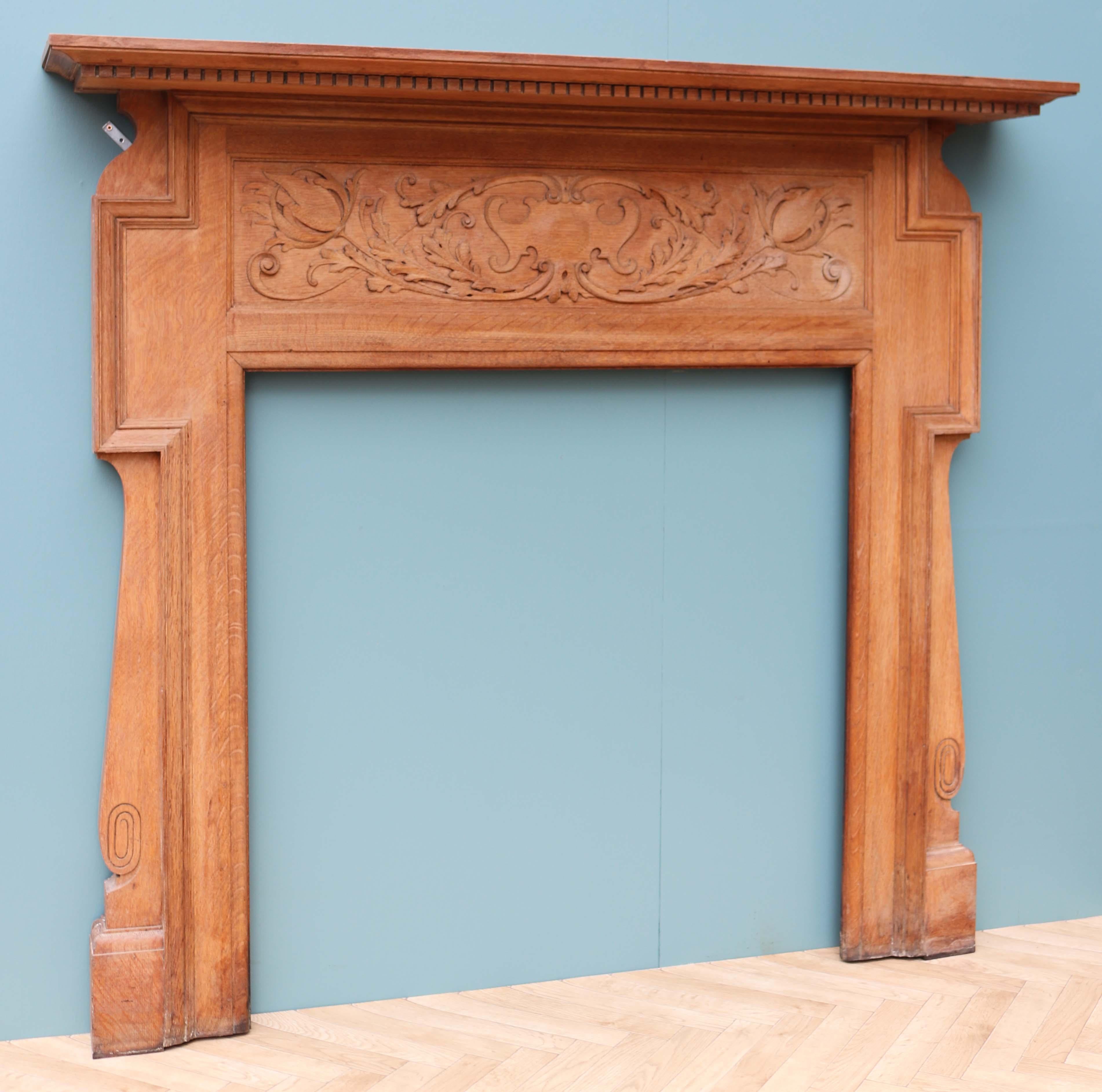 Antique Art Nouveau Oak Fireplace Surround In Good Condition For Sale In Wormelow, Herefordshire