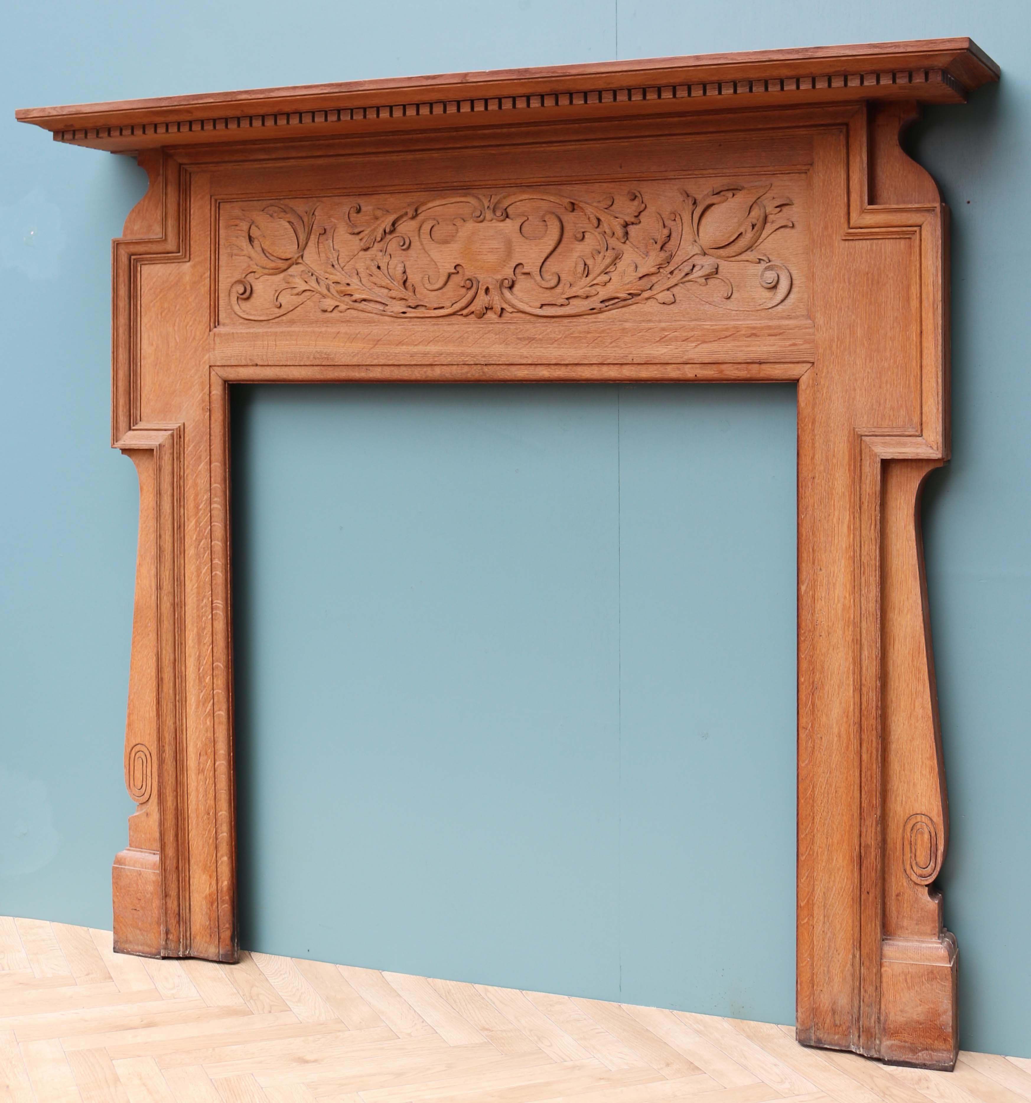 19th Century Antique Art Nouveau Oak Fireplace Surround For Sale