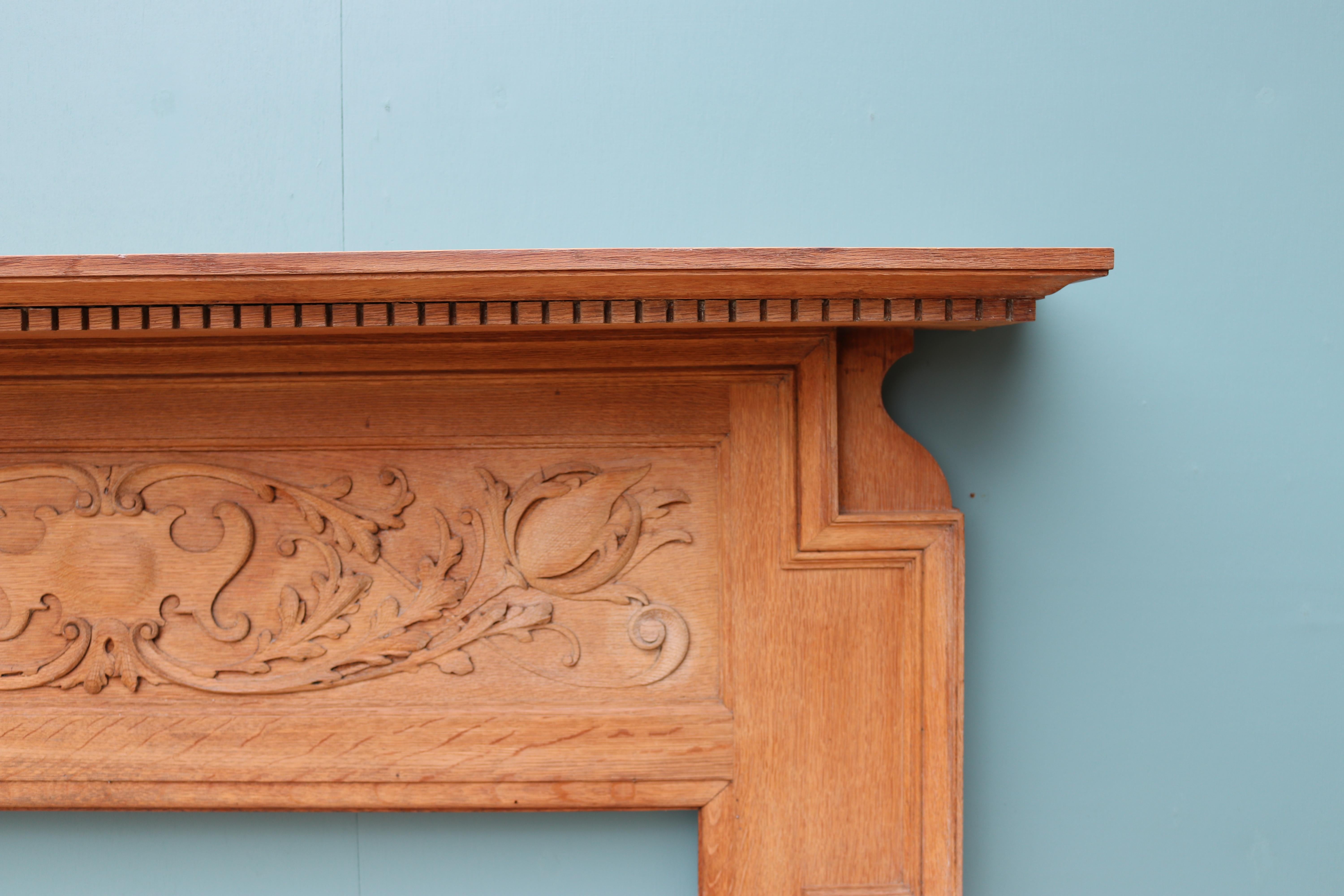 Antique Art Nouveau Oak Fireplace Surround For Sale 3