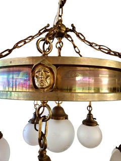 An Antique Arts & Crafts Six-light Chandelier with Circular Brass Band