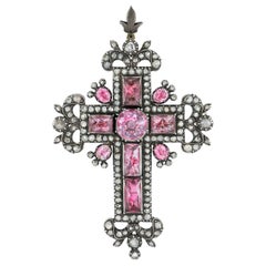 Antique Beryl and Diamond Cross Brooch