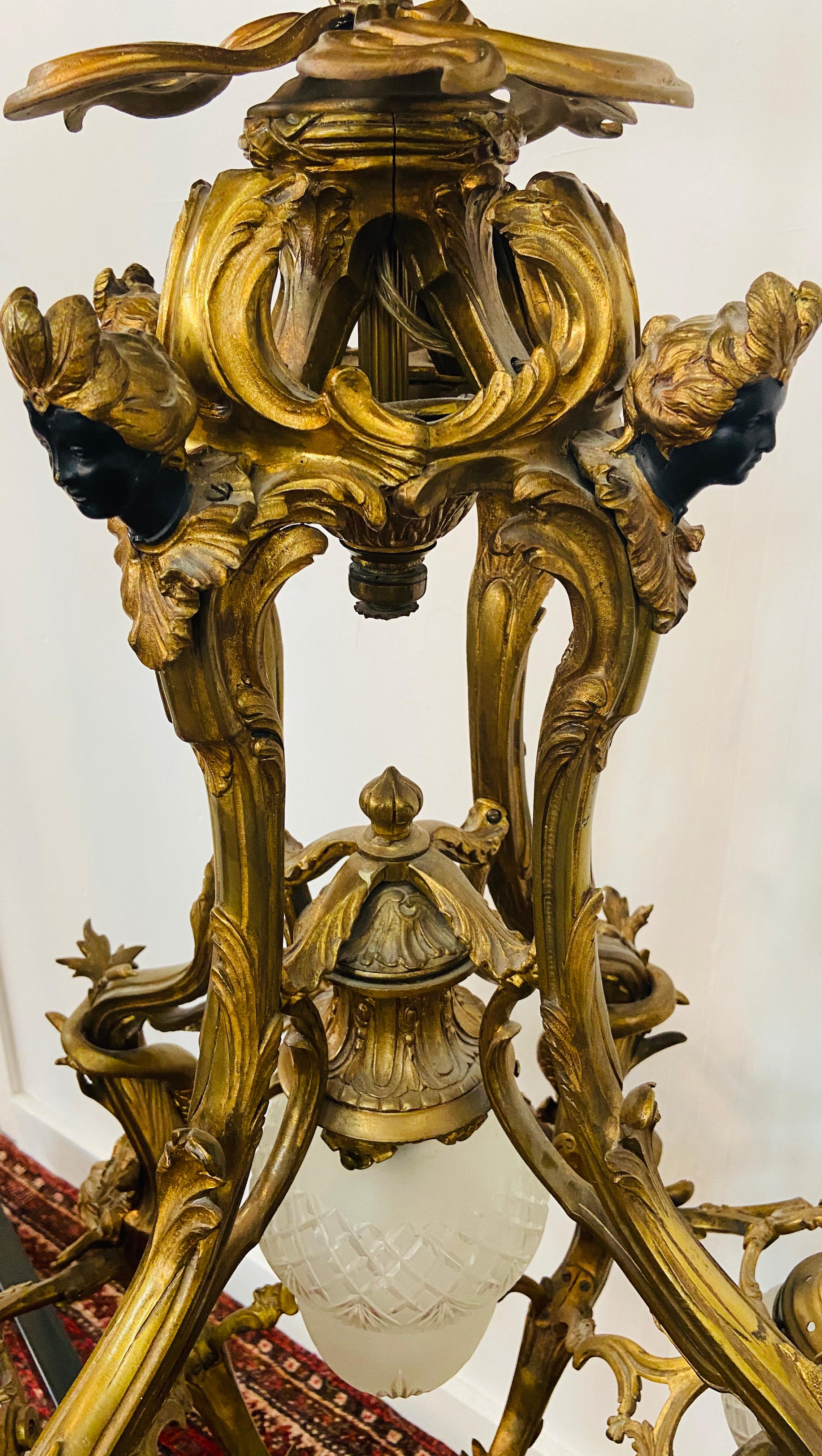 Antique Bronze French Louis XVI Chandelier with Women Heads Design 5