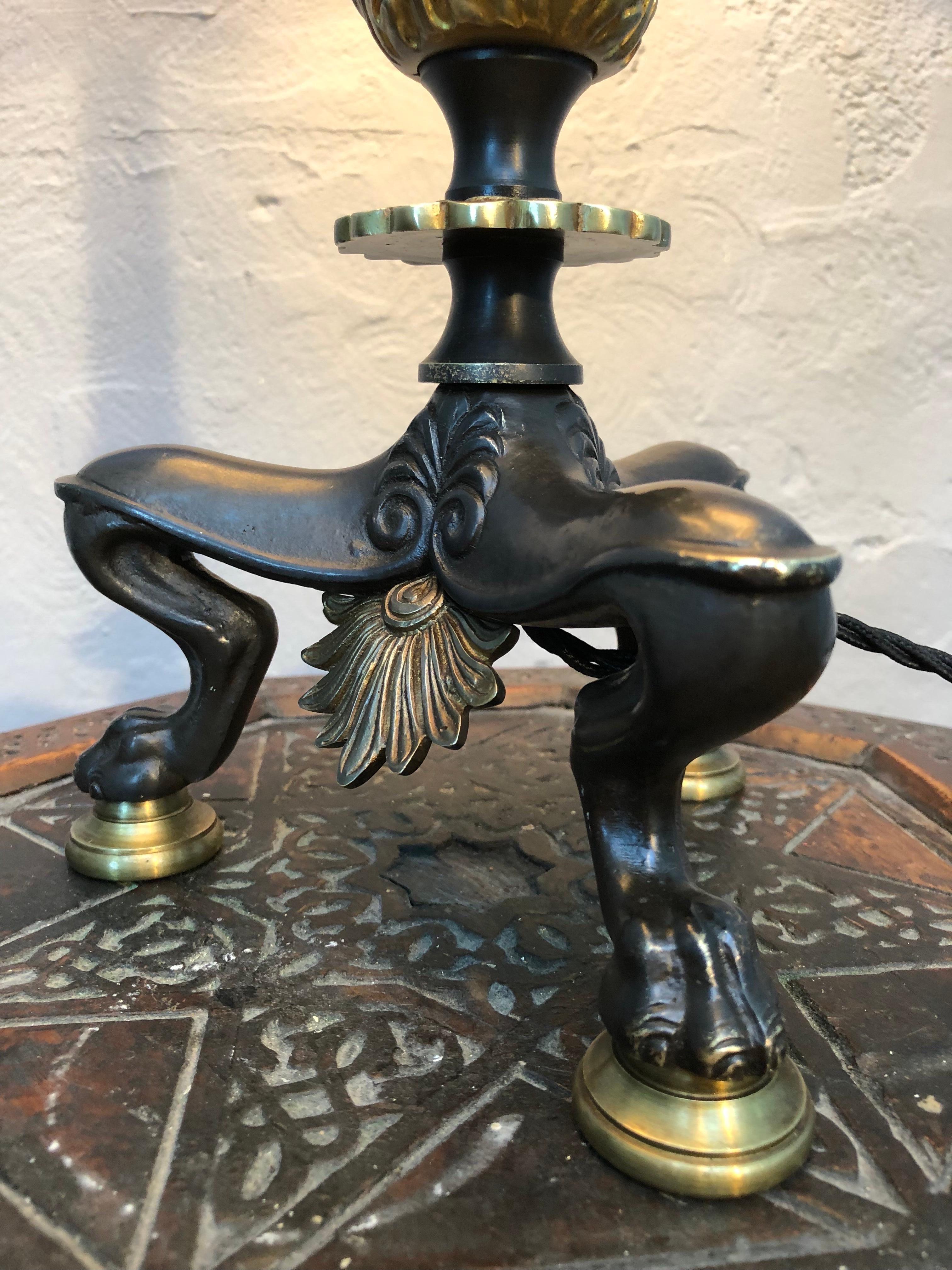 French Antique Bronze Napoleon III Candelabra Table Lamp from the 1800s For Sale
