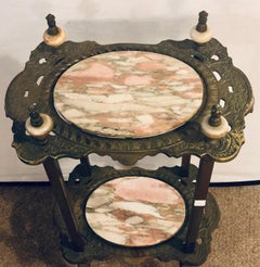Antique Bronze Two-Tier Onyx Pedestal or End Table