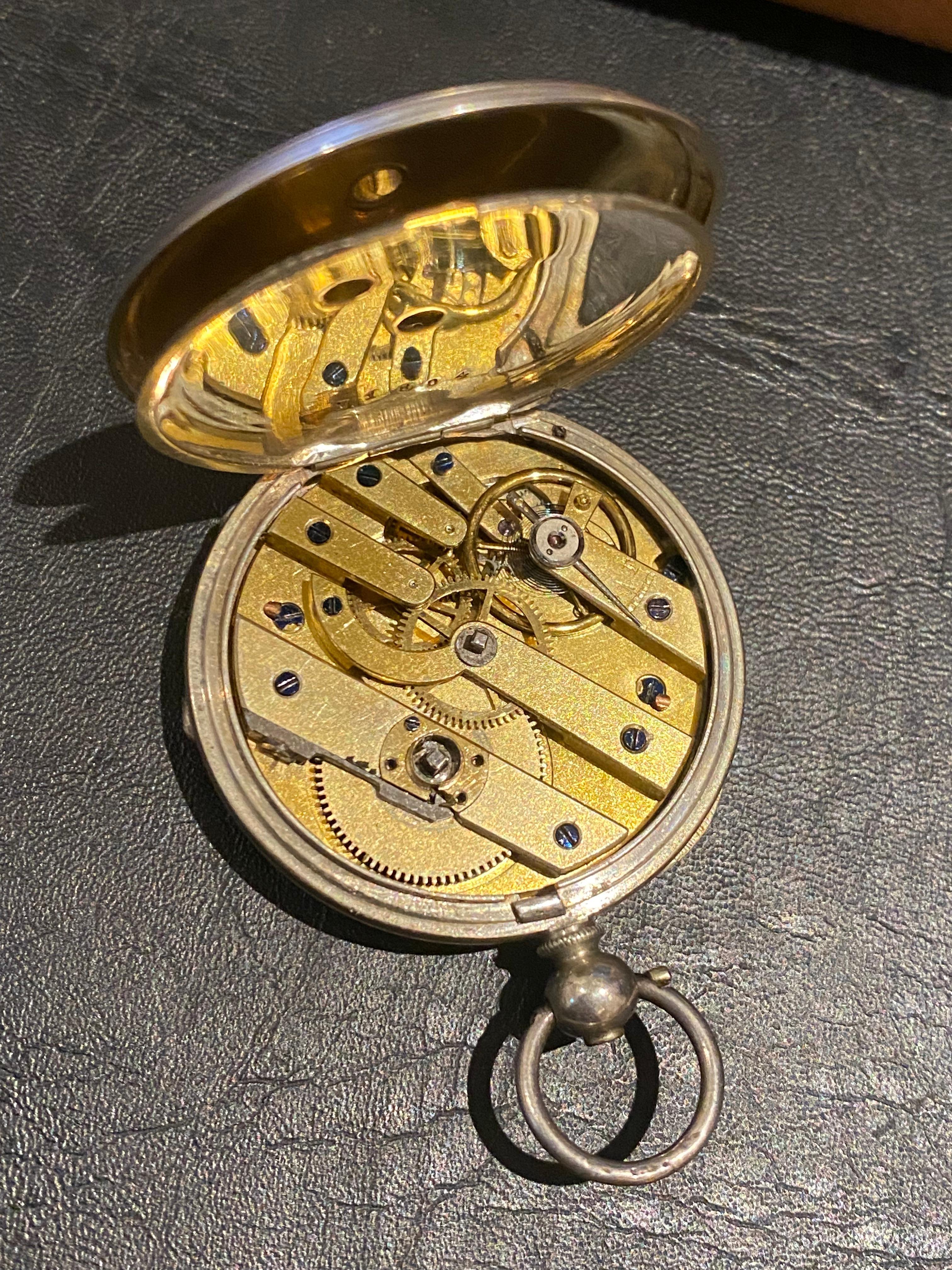Eine antike c1860's 935 Silber Schweizer Schlüssel gewickelt Open Face 39mm Taschenuhr 1