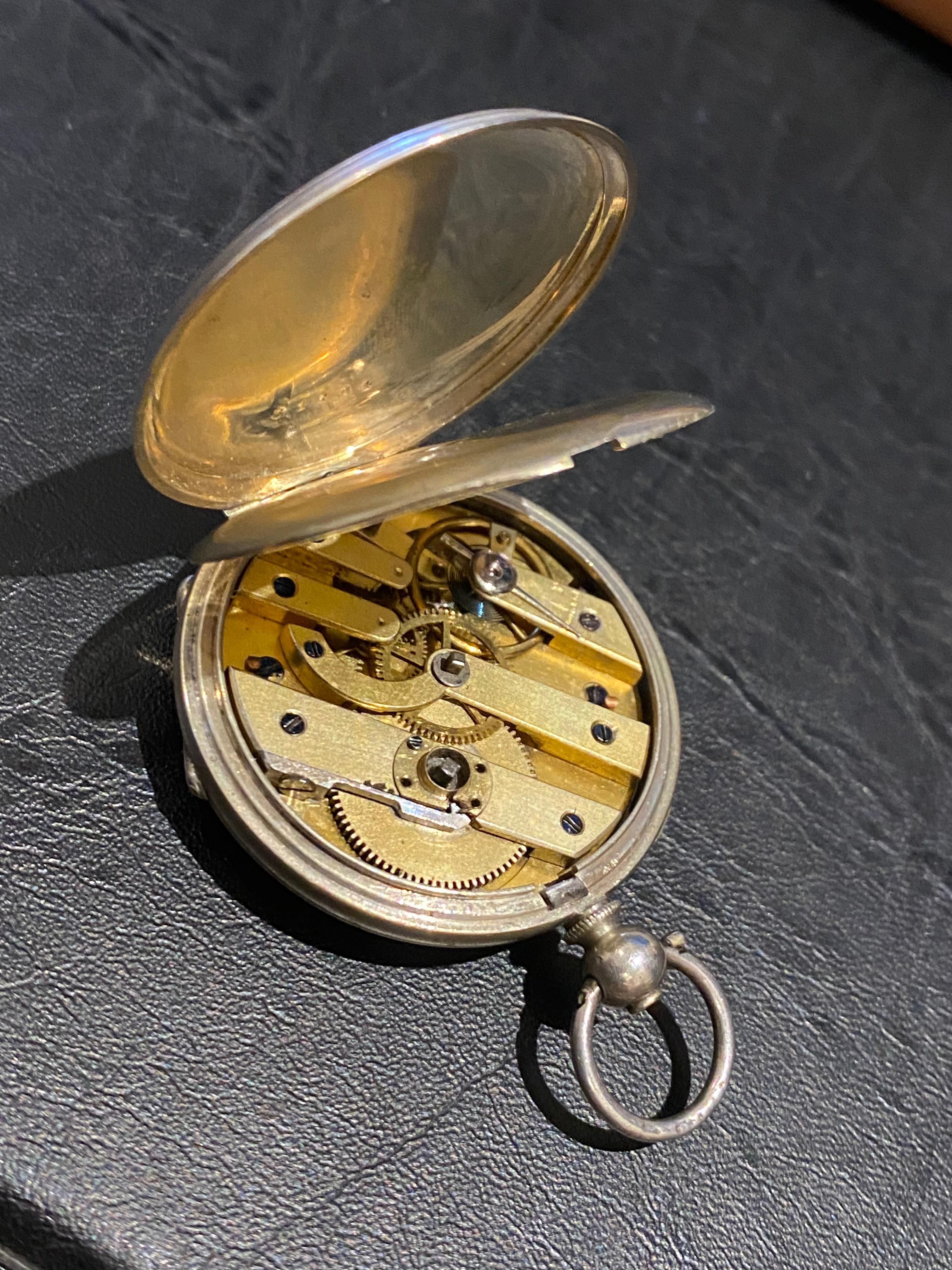 Eine antike c1860's 935 Silber Schweizer Schlüssel gewickelt Open Face 39mm Taschenuhr 2
