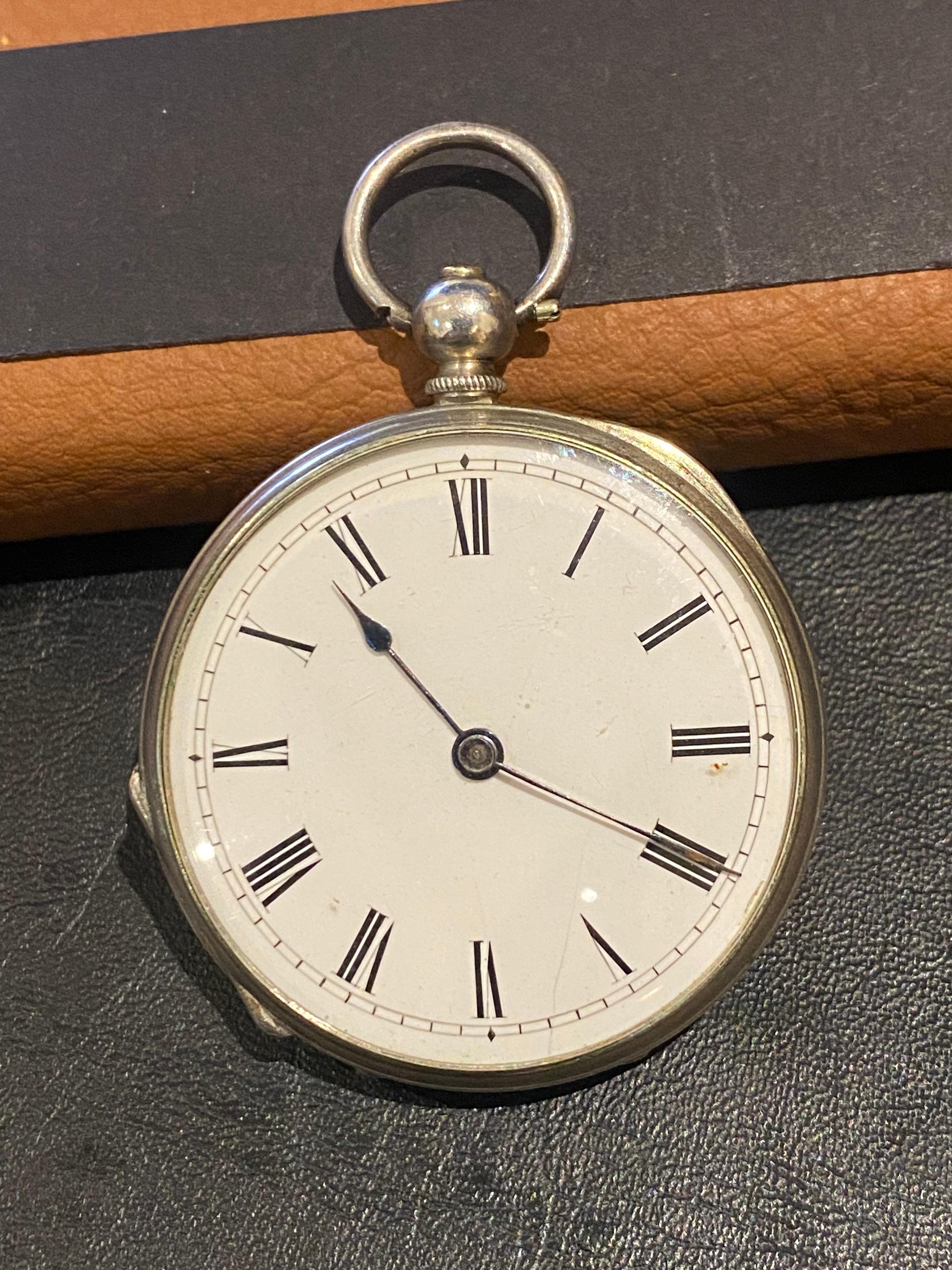 Eine antike c1860's 935 Silber Schweizer Schlüssel gewickelt Open Face 39mm Taschenuhr 3