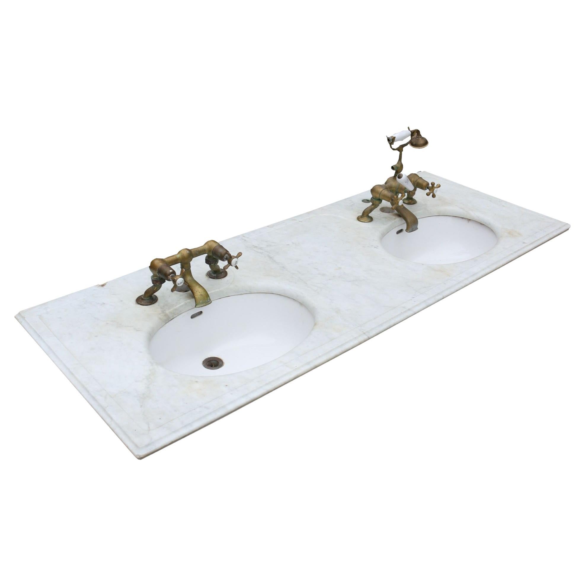 Antique Carrara Marble Double Basin For Sale