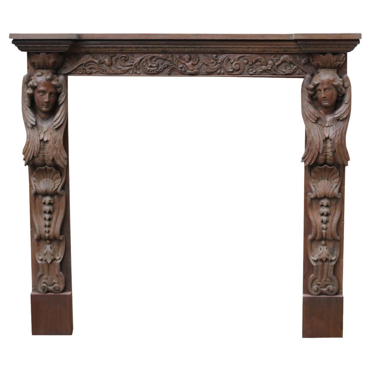 Antique English Carved Oak Mantel For Sale at 1stDibs