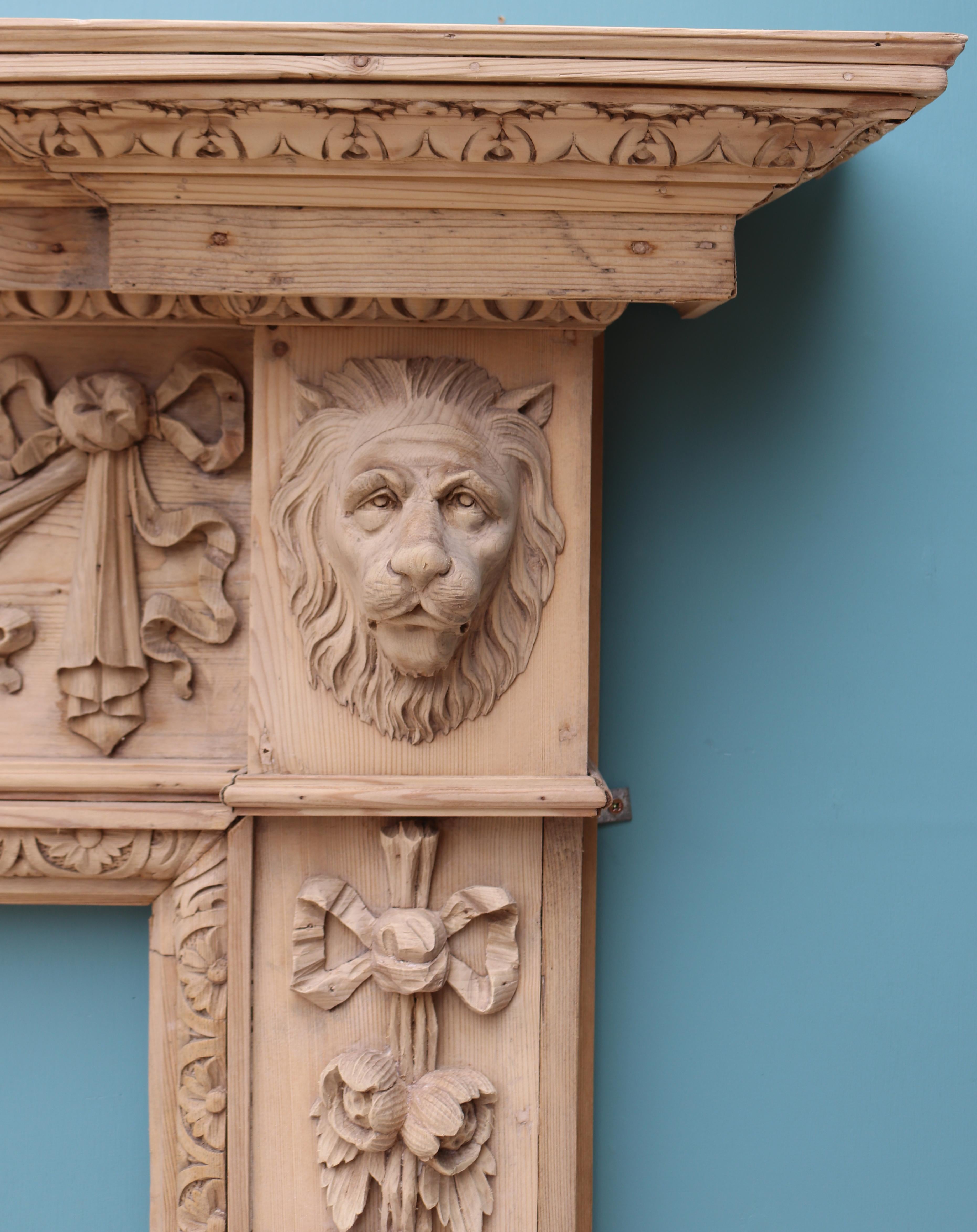 19th Century Antique Carved Pine Fire Surround in the Style of William Kent For Sale