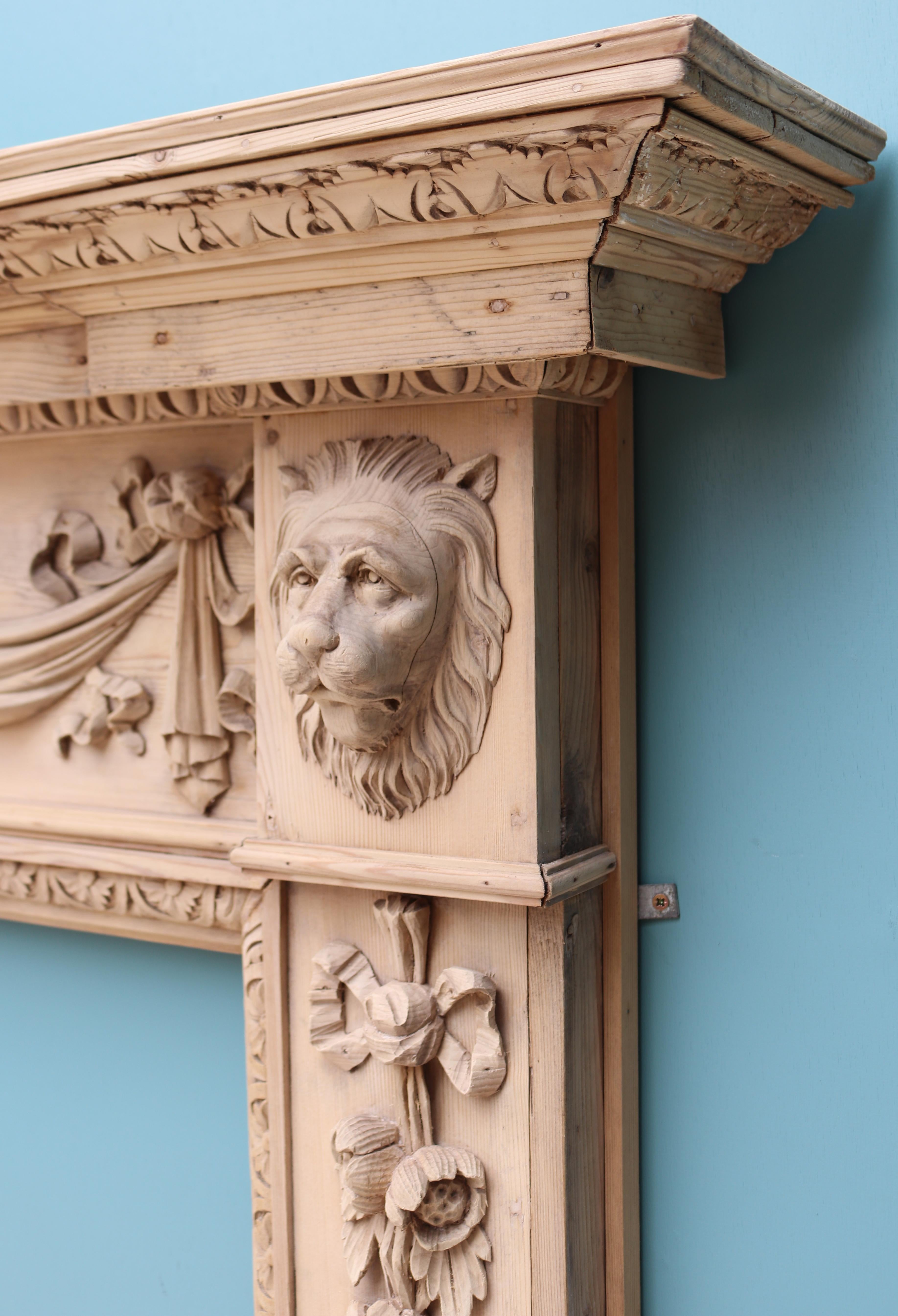 Antique Carved Pine Fire Surround in the Style of William Kent For Sale 1