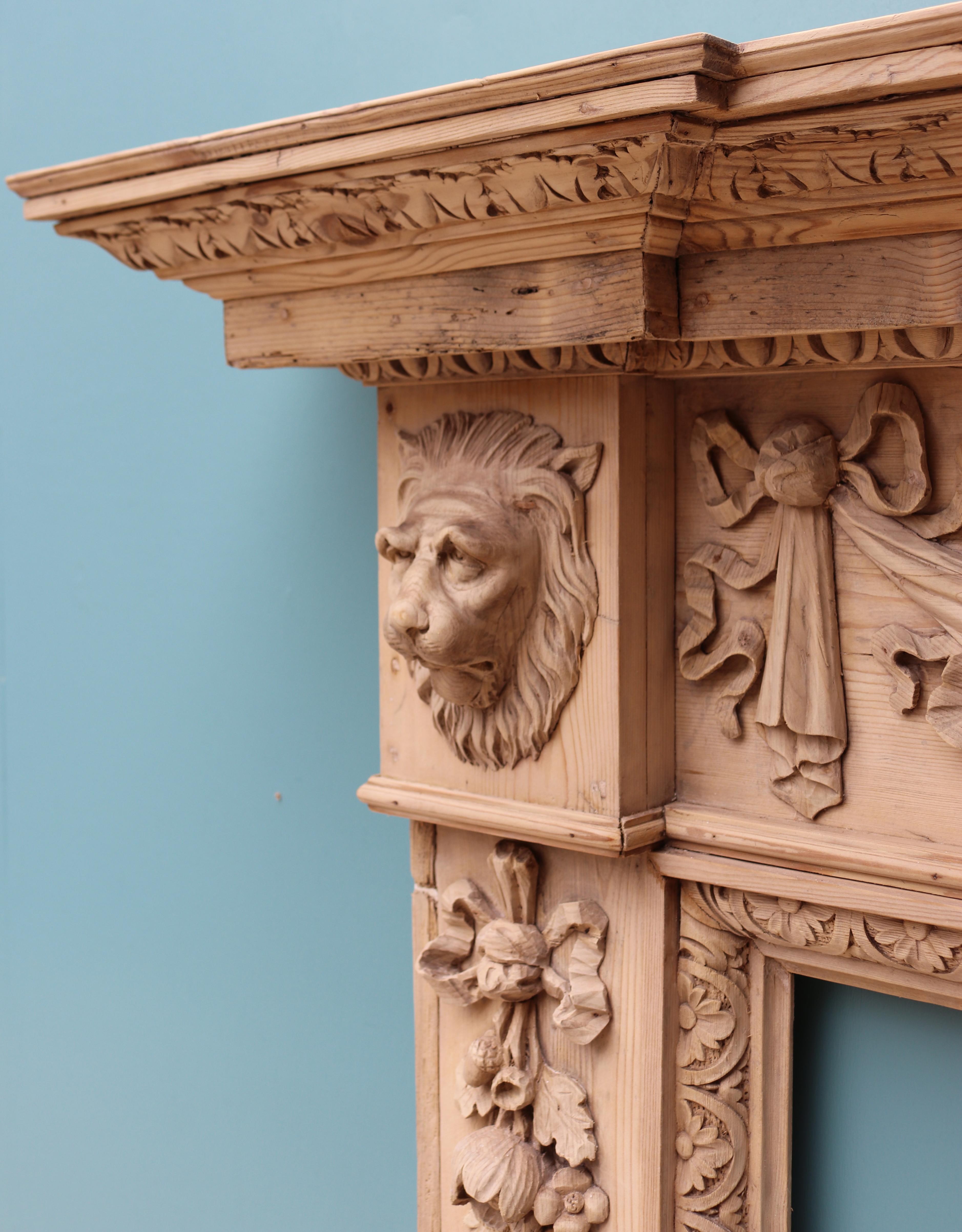 Antique Carved Pine Fire Surround in the Style of William Kent For Sale 2