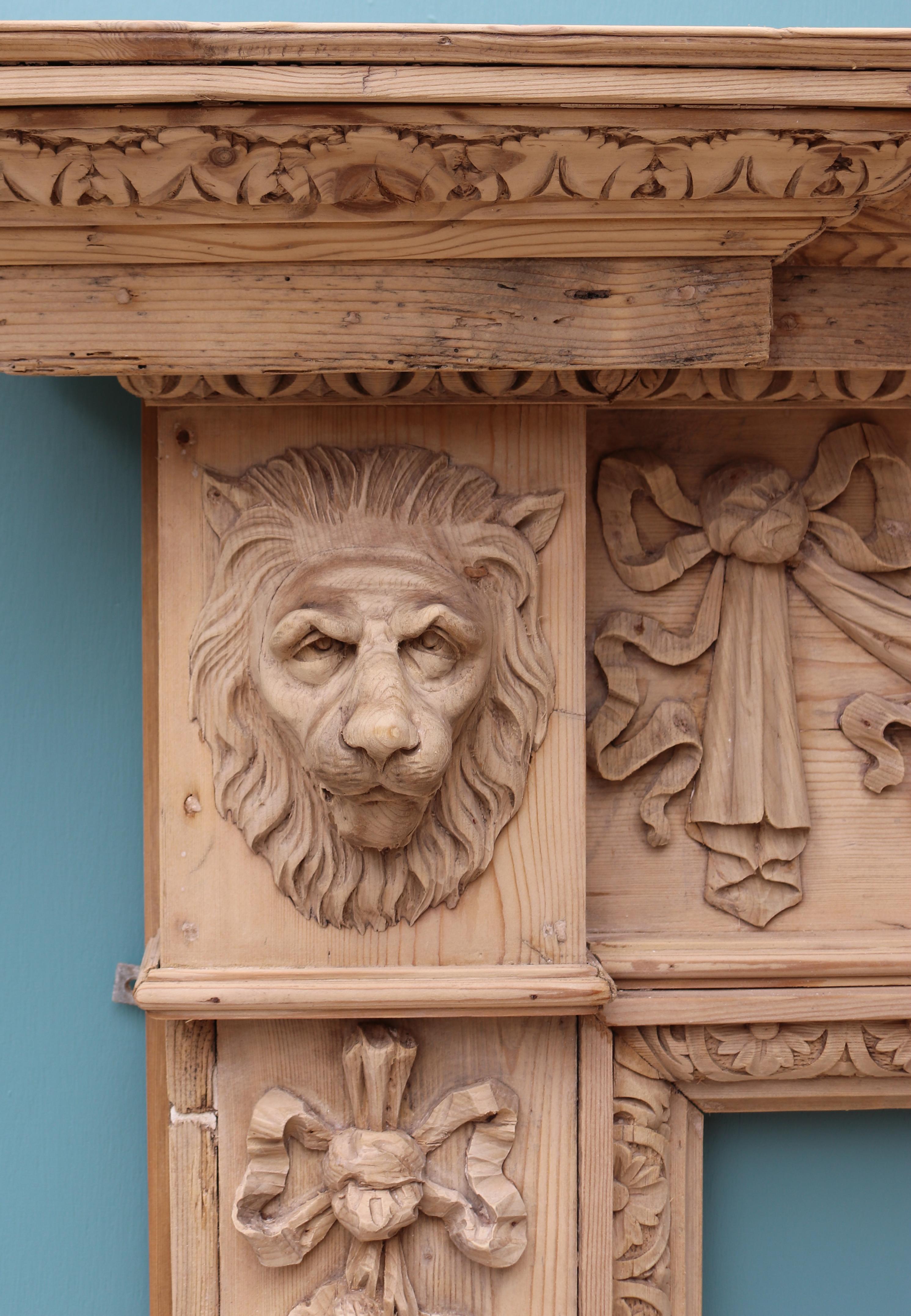 Antique Carved Pine Fire Surround in the Style of William Kent For Sale 3