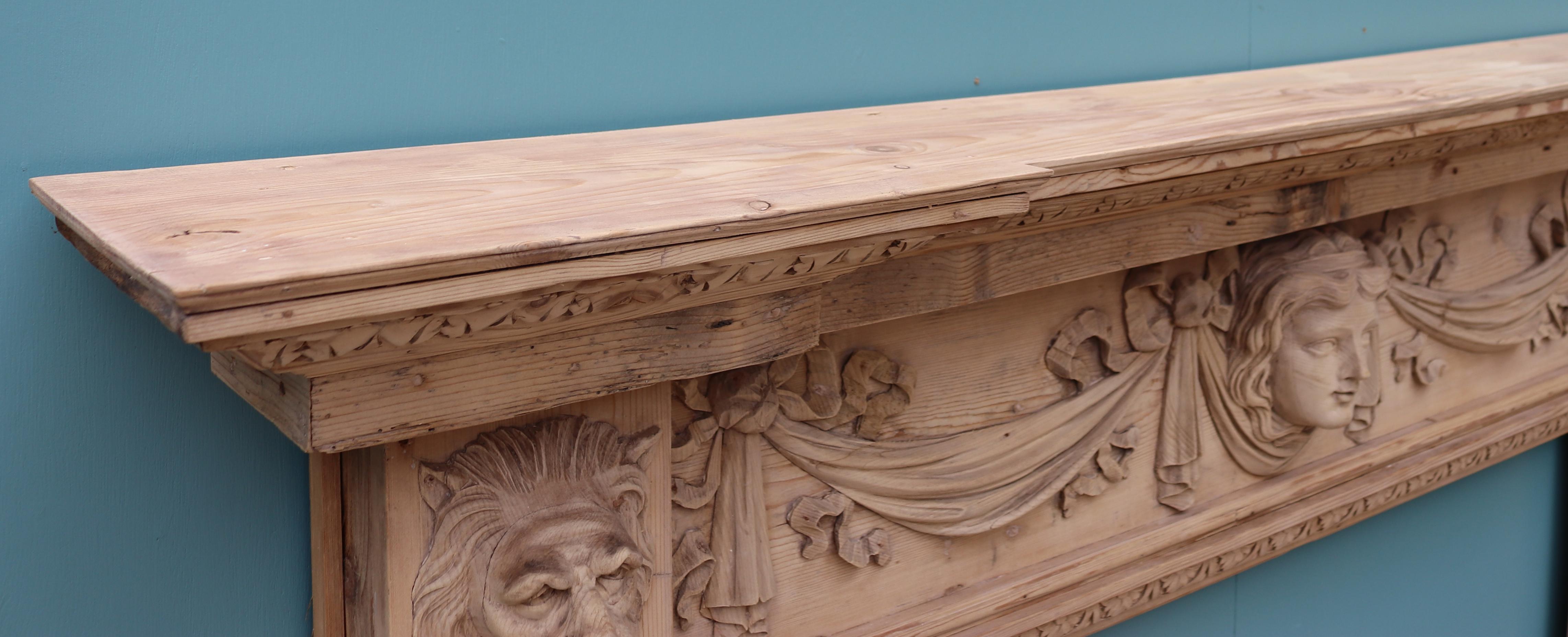 Antique Carved Pine Fire Surround in the Style of William Kent For Sale 5