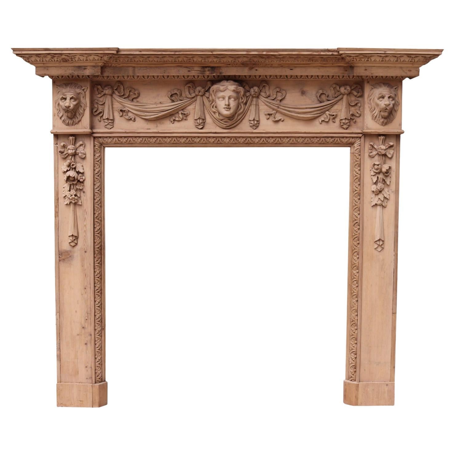 Antique Carved Pine Fire Surround in the Style of William Kent For Sale