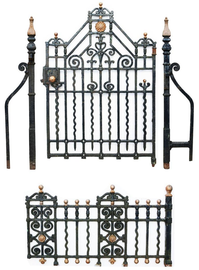 Antique Cast Iron Gate with Posts and 12.5 Meters of Railings For Sale