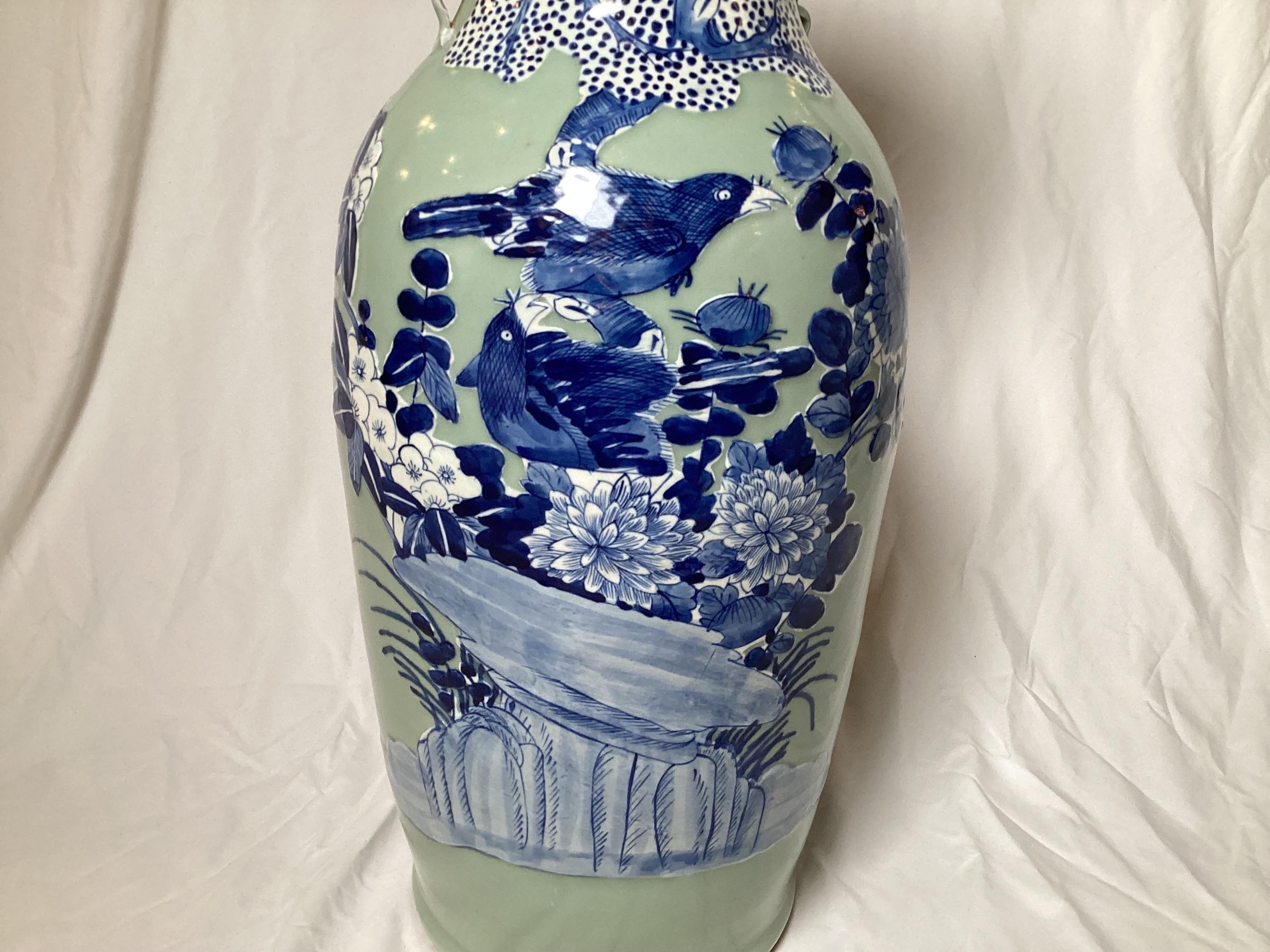 Antique Chinese Blue and White on Caledon Porcelain Floor Vase For Sale
