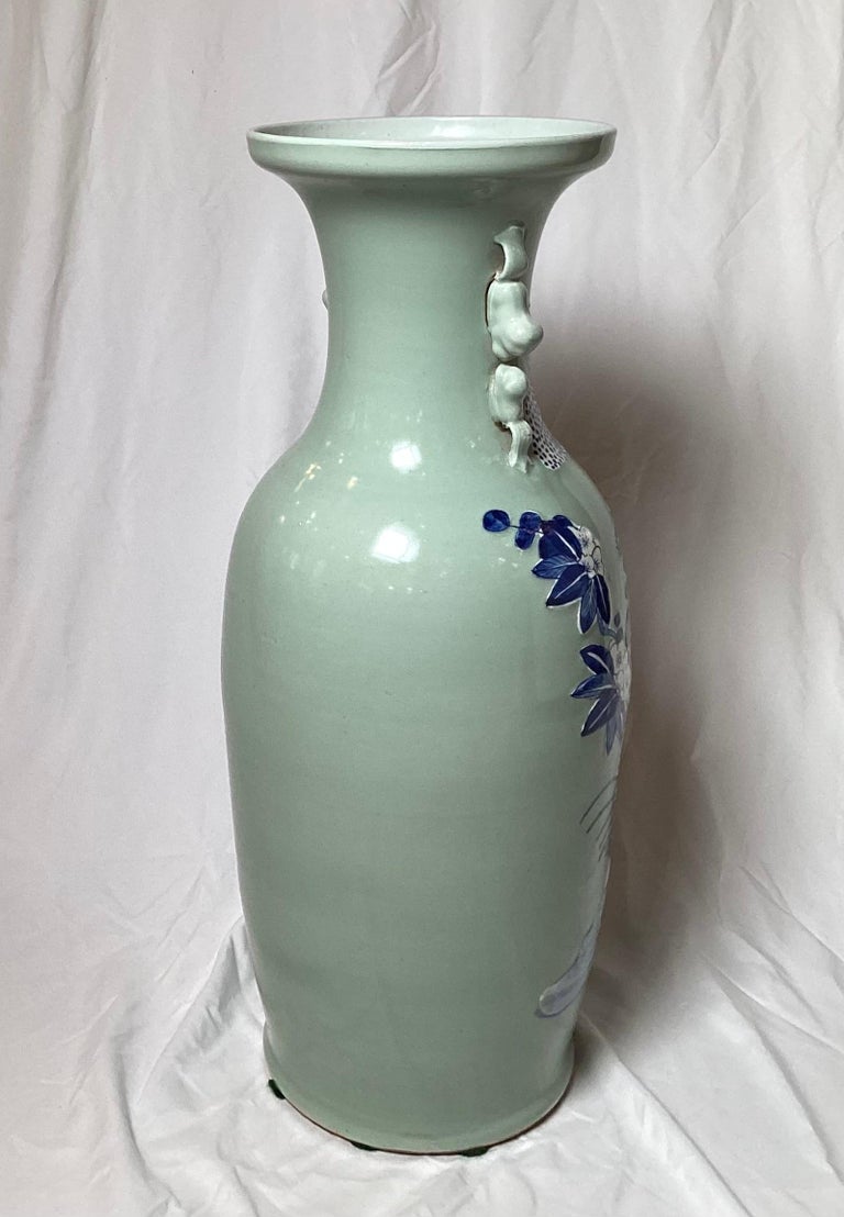 Antique Chinese Blue and White on Caledon Porcelain Floor Vase For Sale