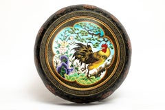 An Antique Chinese Cloisonné Pedestal/Stand with Cloisonné Rooster Inlaid Top