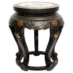 An Antique Chinese Cloisonné Pedestal/Stand with Cloisonné Rooster Inlaid Top