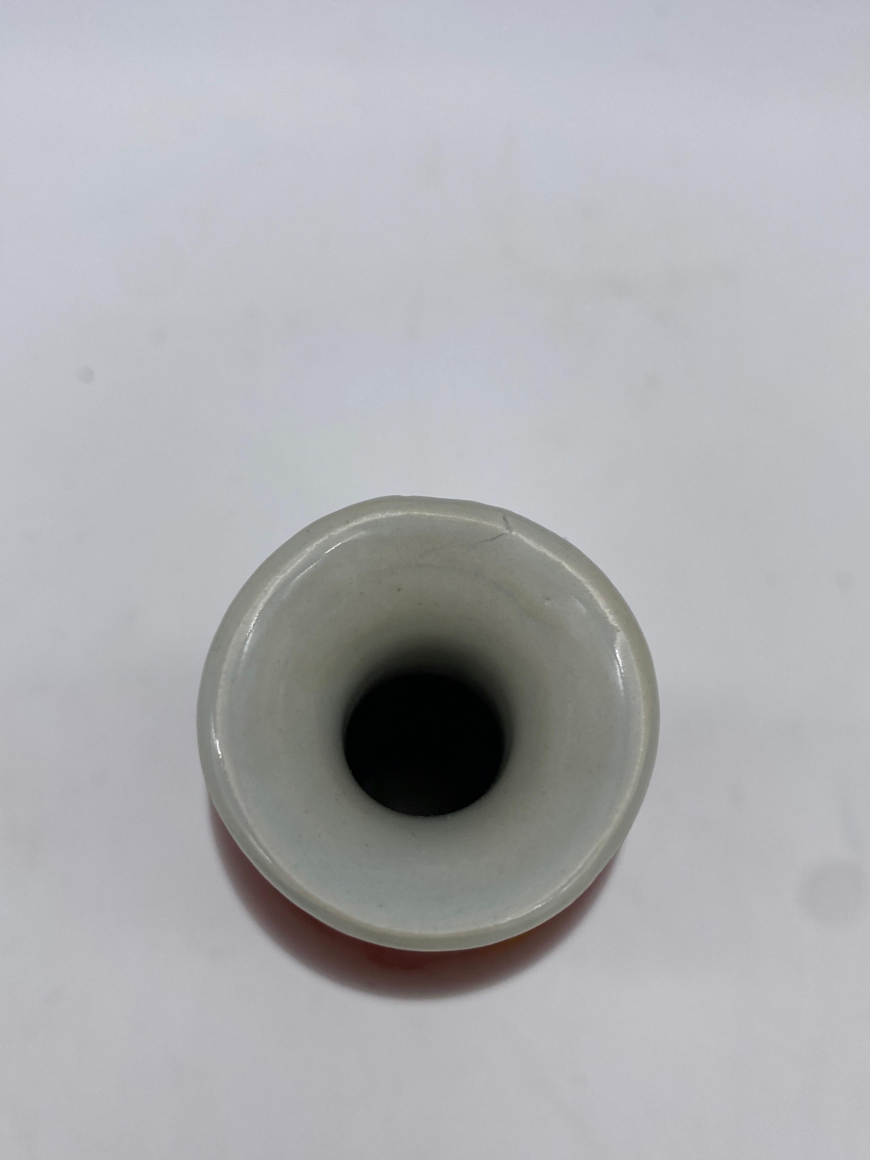 Antique Chinese Red Glazed Porcelain Vase with Porcelain Stand For Sale 6