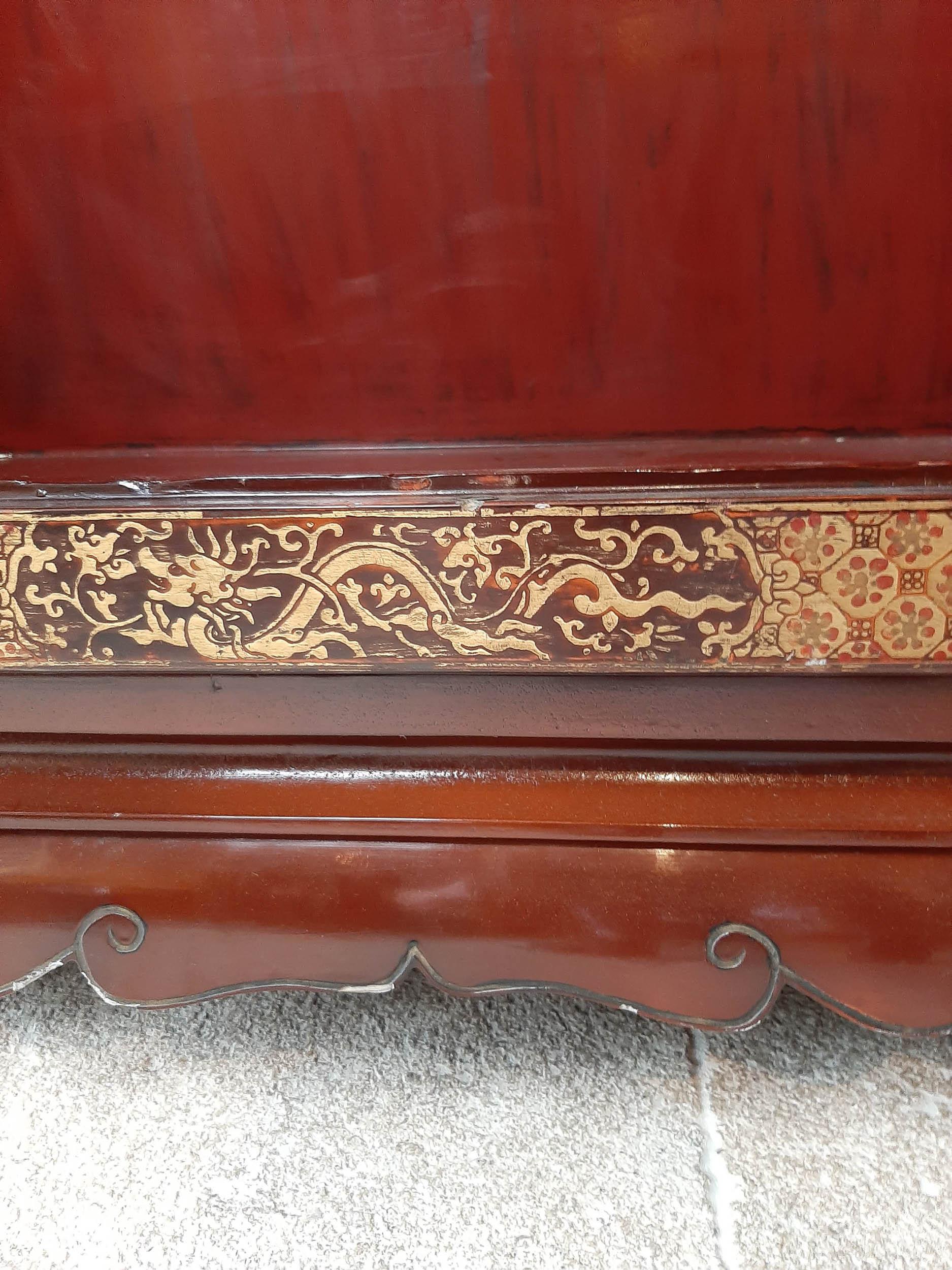 Antique Chinese Red Lacquered and Hand Painted Sideboard 11