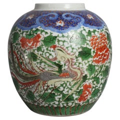 Antico vaso cinese smaltato Wucai "Phoenix and Peony
