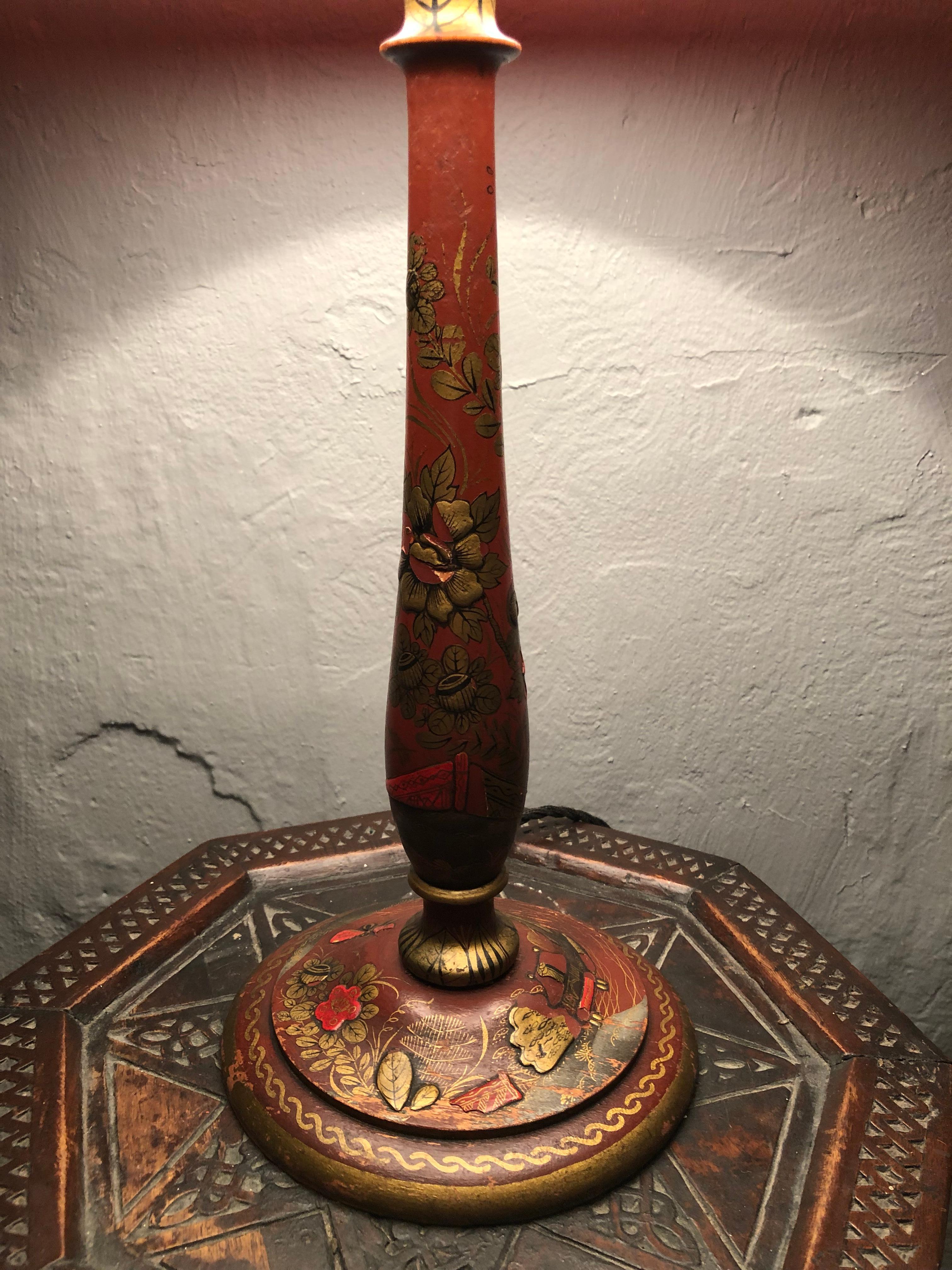 Hand-Crafted Antique Chinoiserie Table Lamp For Sale