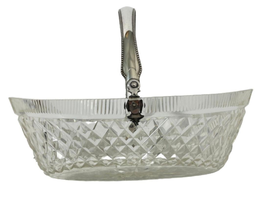 Antiguo Plato de Cristal en Forma de Barco con Asa de Plata Holandesa Silver en venta
