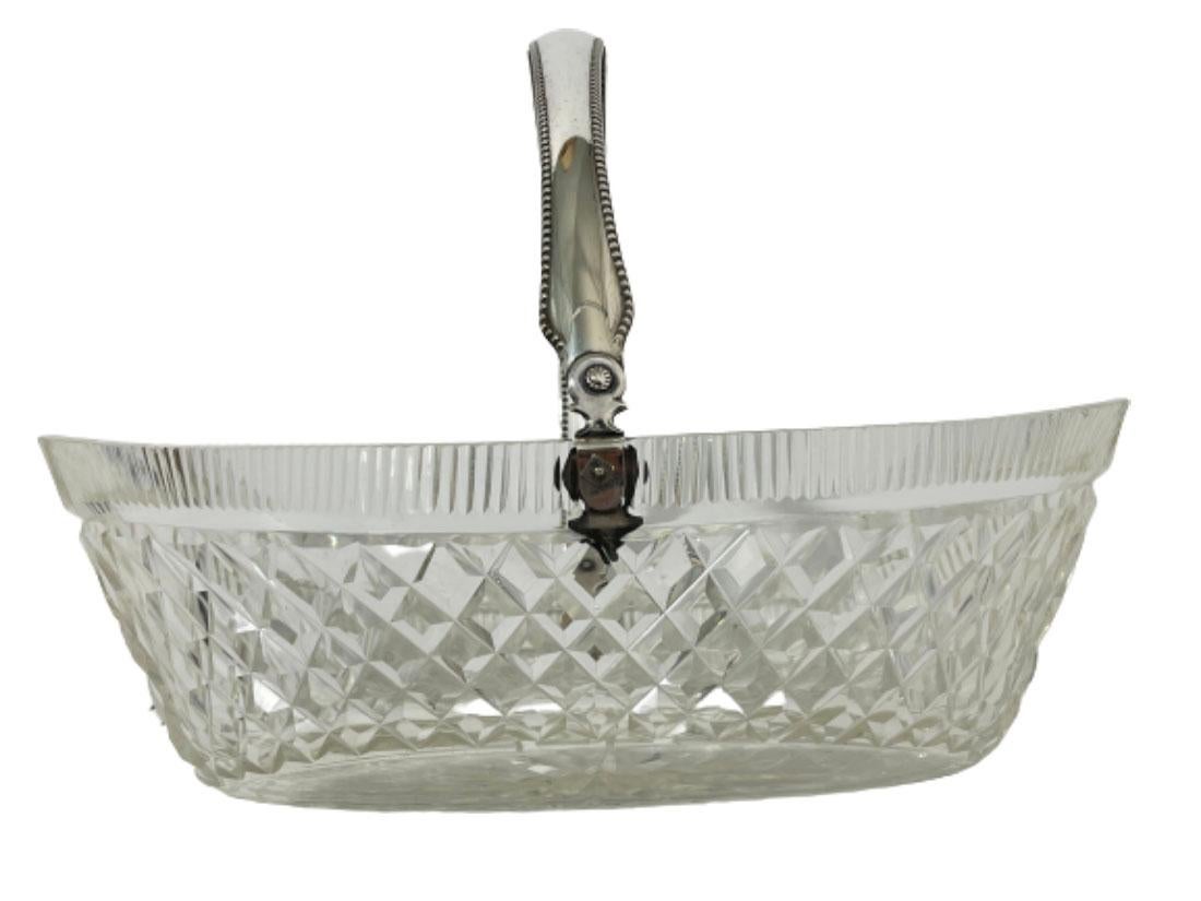 Antique Crystal Boat-Shaped Dish with a Dutch Silver Handle For Sale 1