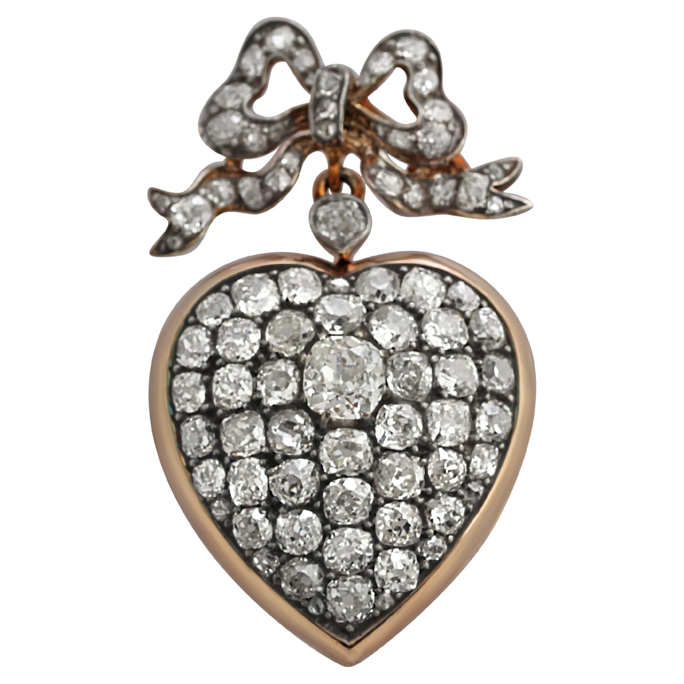 An Antique Diamond Heart Pendant For Sale