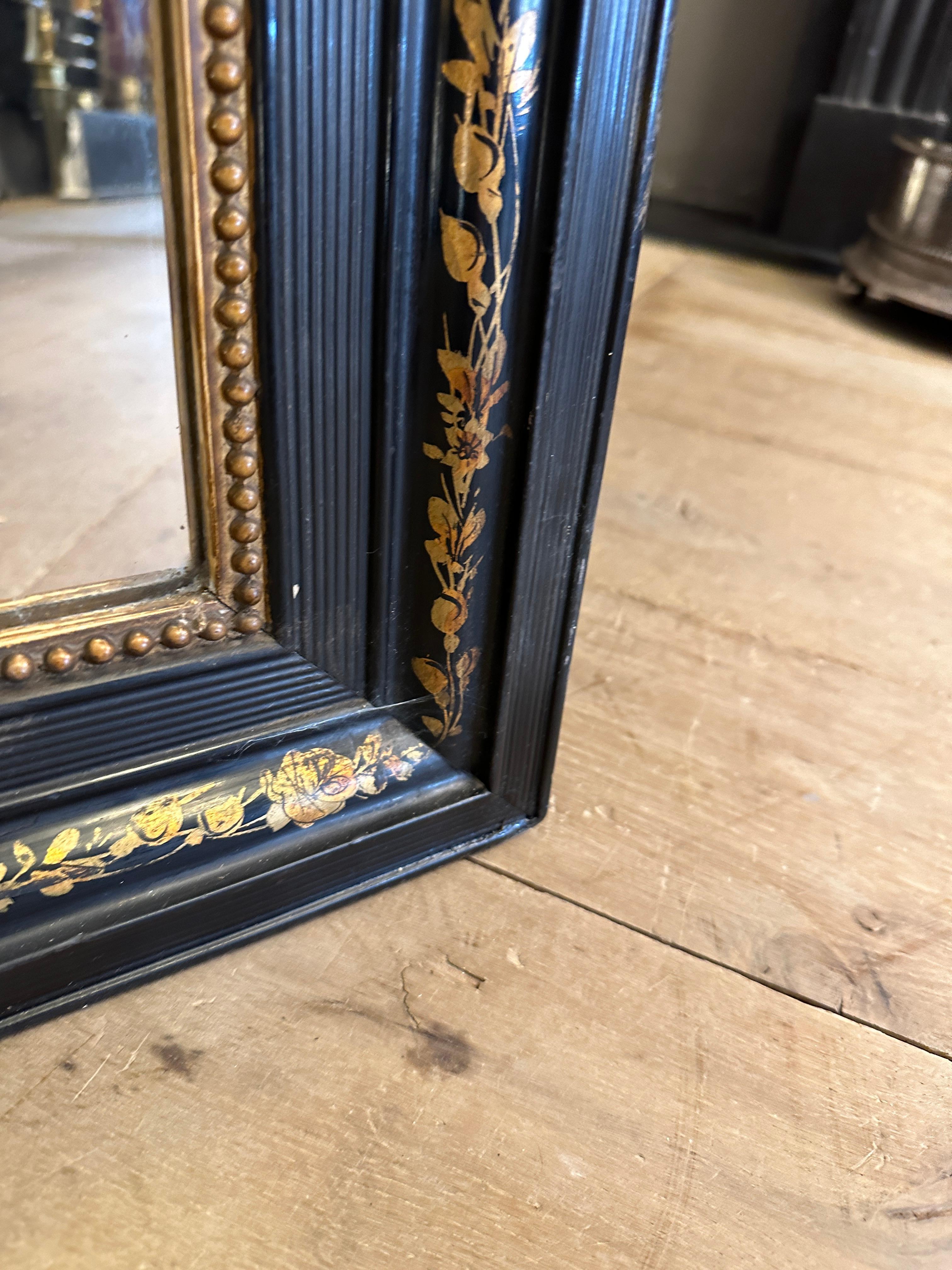 An Antique Domed Topped Ebonised And Gilt  French Mirror In Good Condition In London, GB