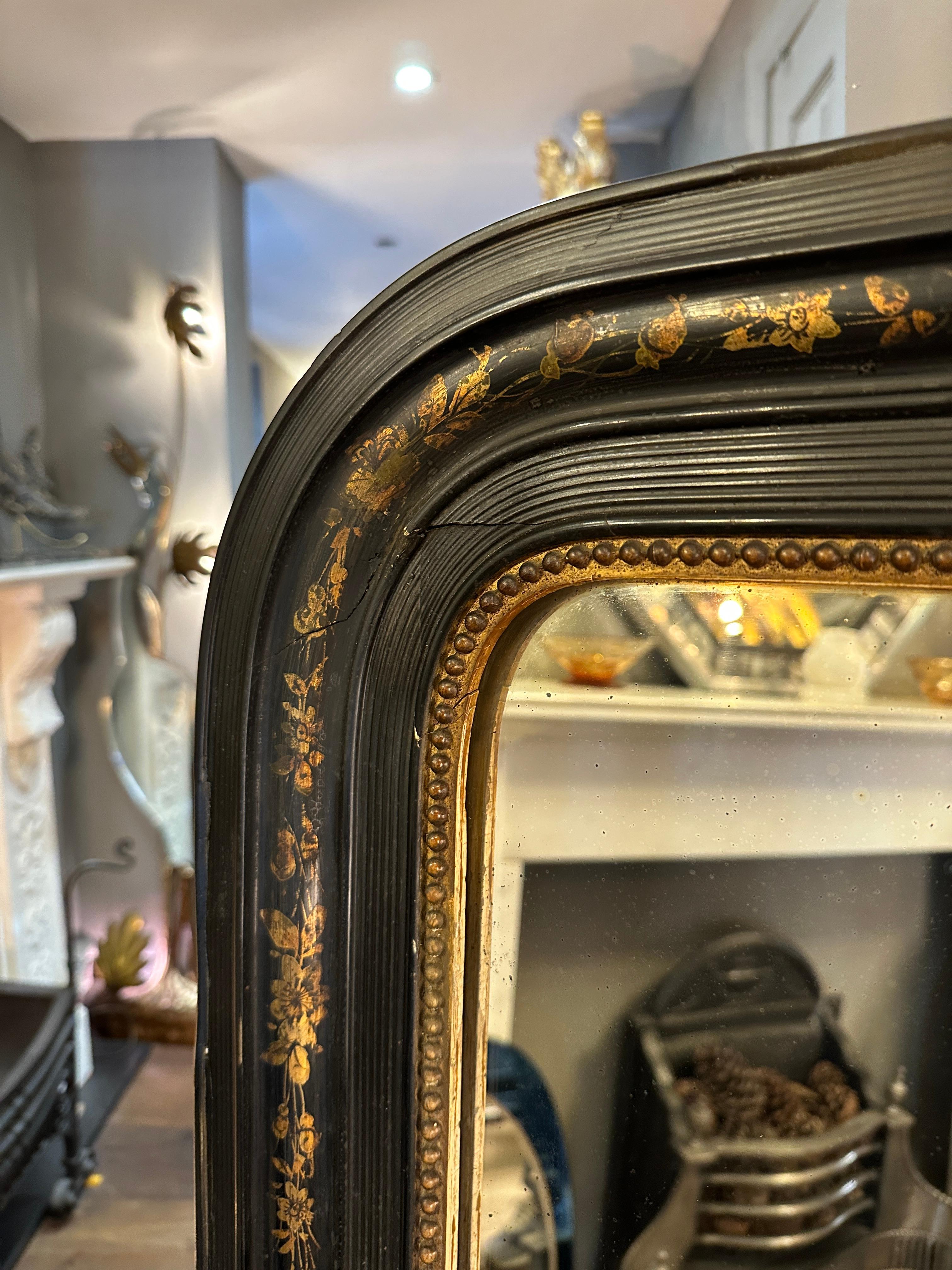 Wood An Antique Domed Topped Ebonised And Gilt  French Mirror