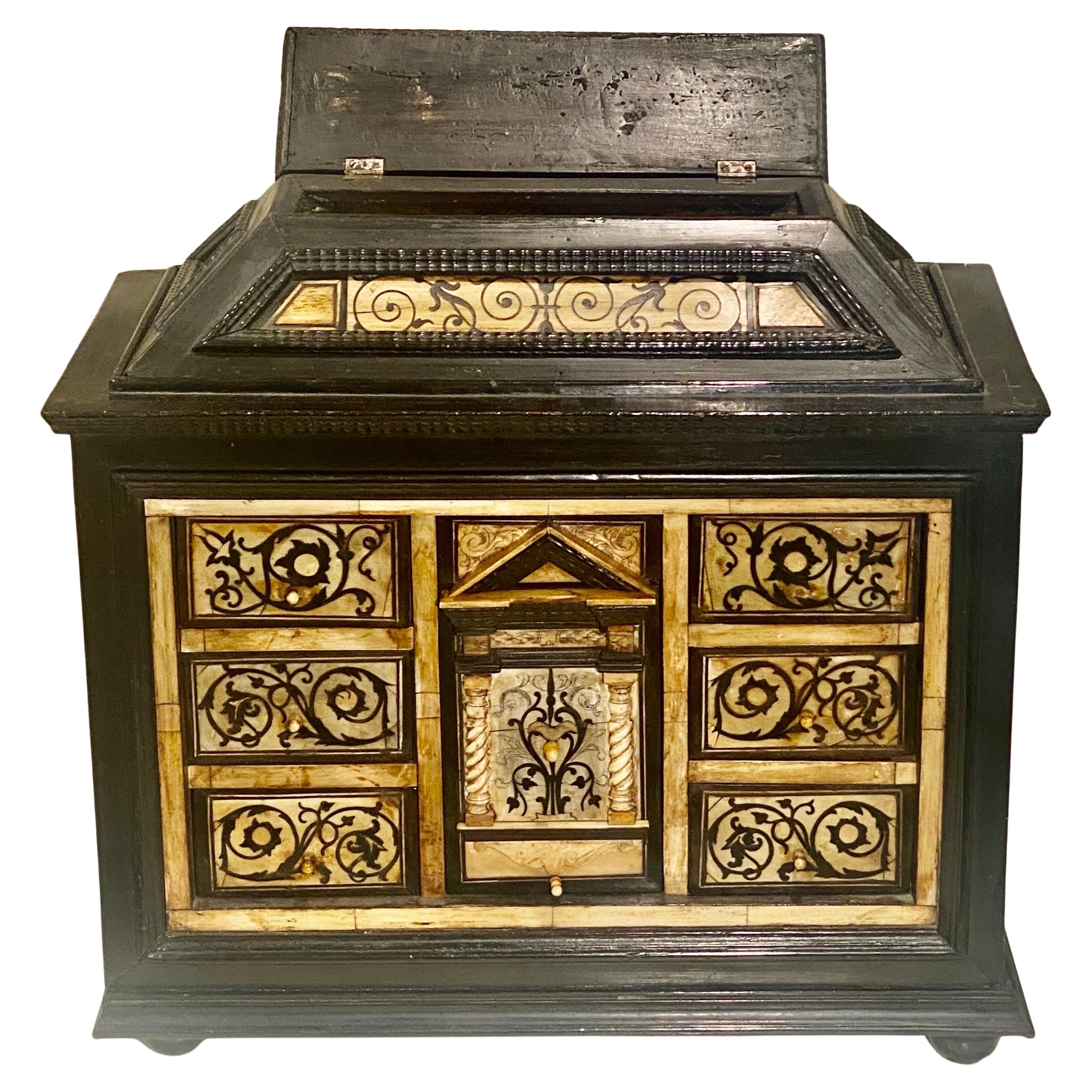 An Antique Ebony and Ivory Table Cabinet, Late 17th Century North Italian For Sale 1
