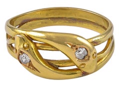 Antique Edwardian 18 Karat Gold and Diamond Double Headed Snake Ring