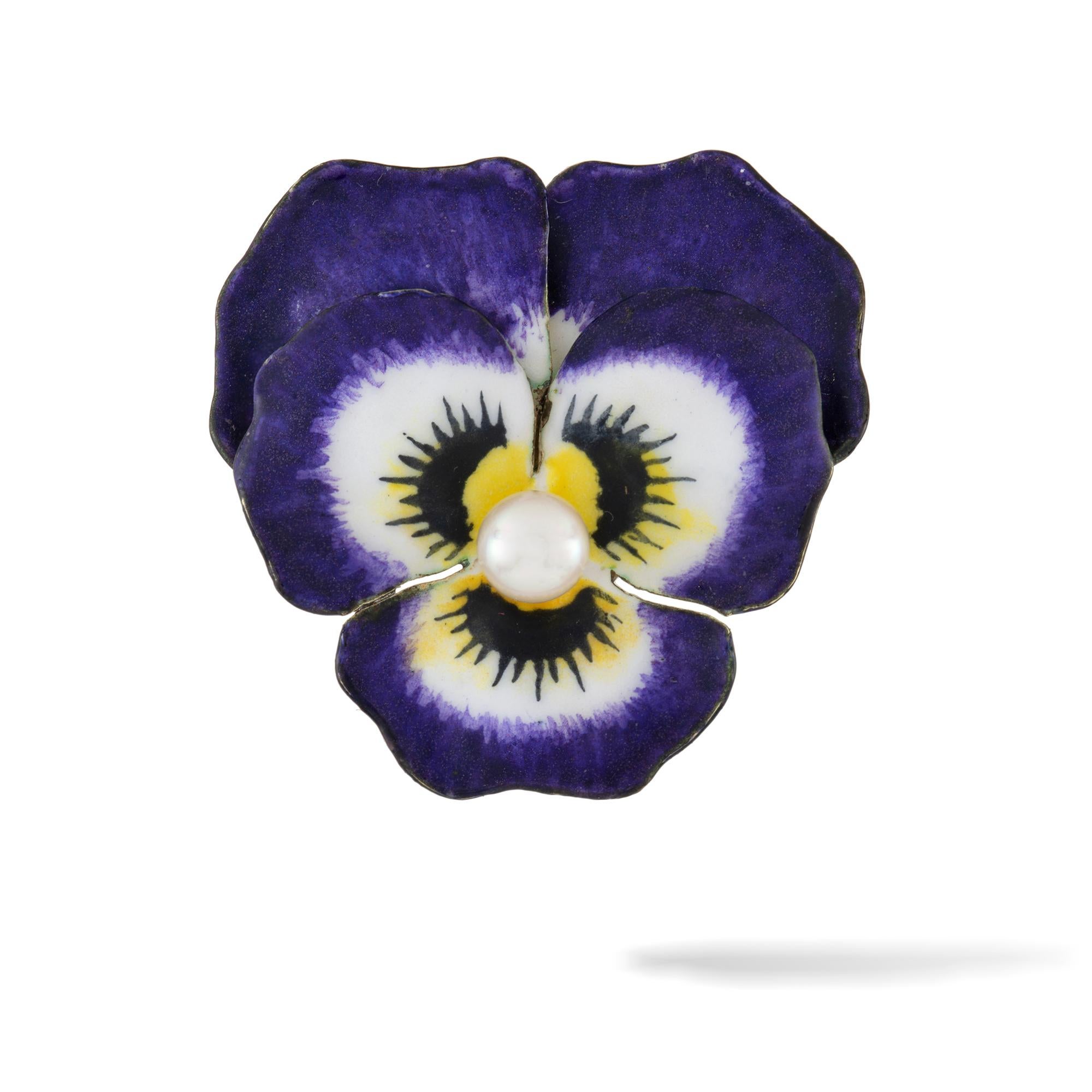 Art Nouveau Antique Enamel and Pearl Pansy Brooch