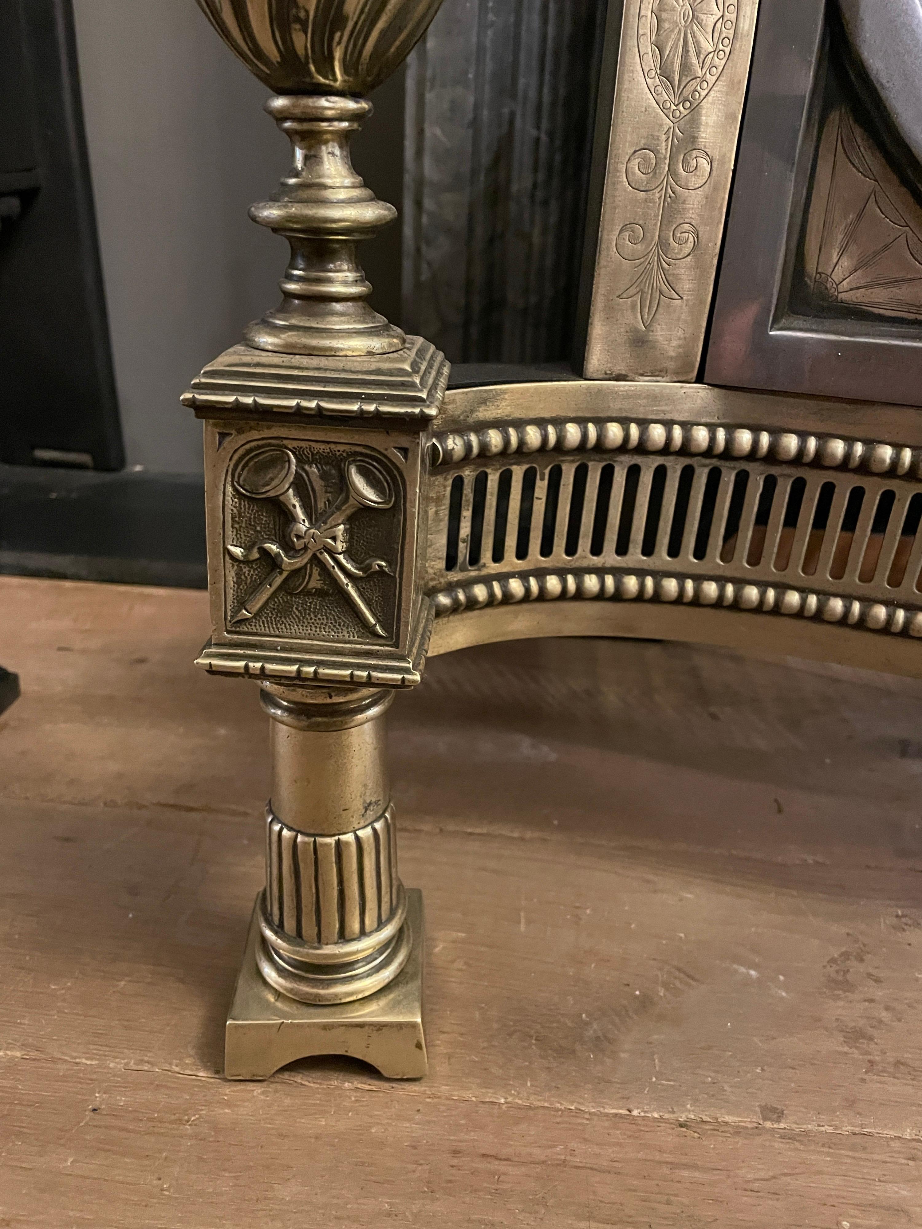 Late 19th Century Antique English Brass and Steel Fire Grate 